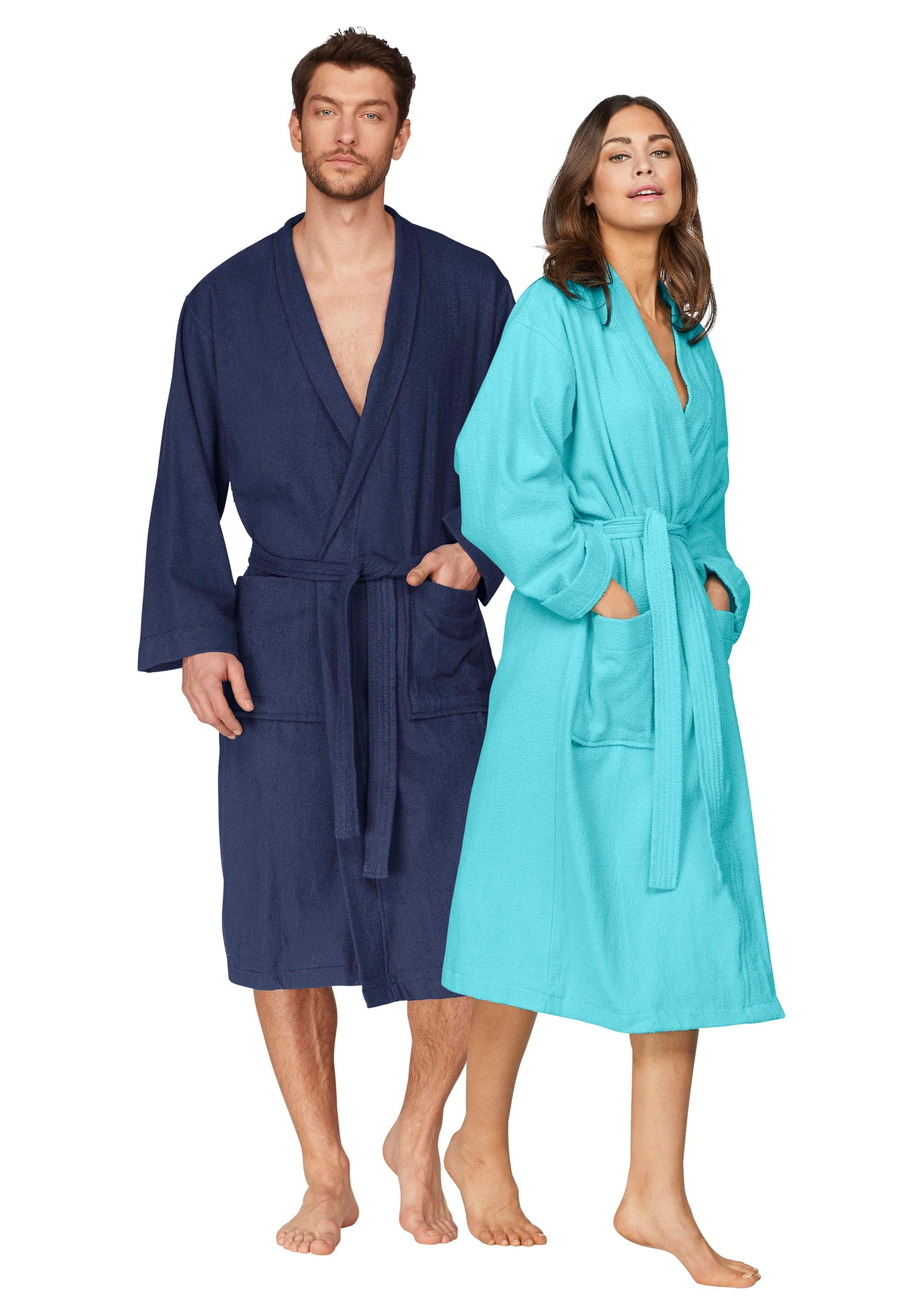 OTTO home Unisex-Bademantel Travel, ideal für Sauna & Spa, Hotelbademantel, Morgenmantel, Langform, Leichtfrottee, Kimono-Kragen, Gürtel, für Damen & Herren, leichte Qualität, langer Bademantel, S-3XL