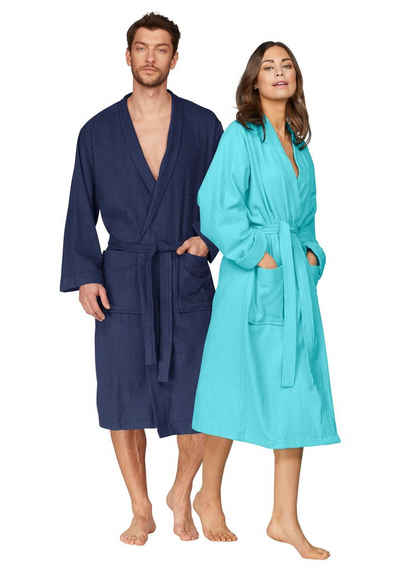 Unisex-Bademantel »Travel«, my home, für Damen & Herren, mit Kimono-Kragen, leichte Qualität - ideal für jede Reise, reine Baumwolle, langer Bademantel für Mann & Frau
