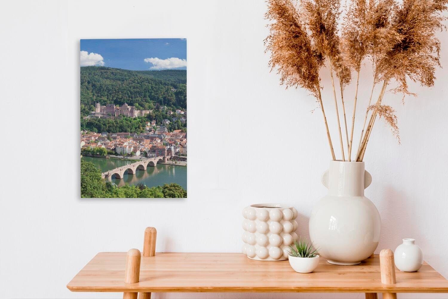 OneMillionCanvasses® Leinwandbild Zackenaufhänger, bespannt - Schloss St), inkl. (1 Gemälde, Heidelberg 20x30 - Fluss, cm fertig Leinwandbild