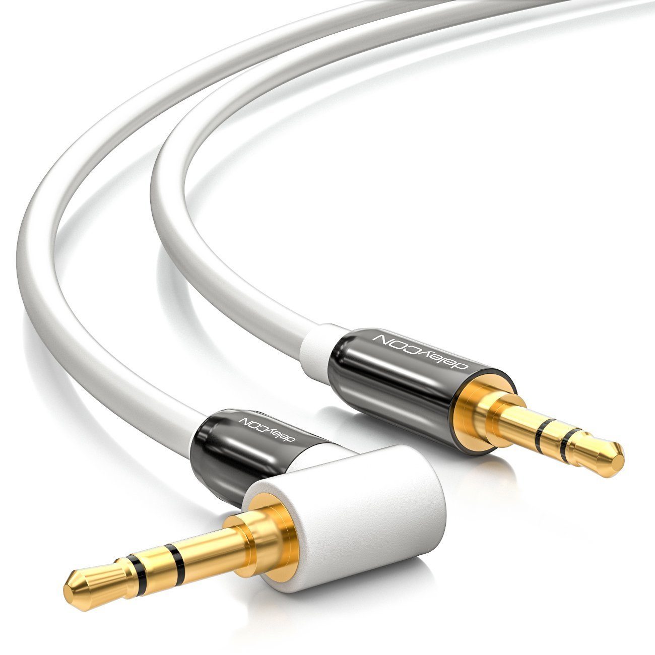 deleyCON 1m Klinken Kabel 90° Grad gewinkelt [weiß] 3,5mm Stecker zu Audio-Kabel