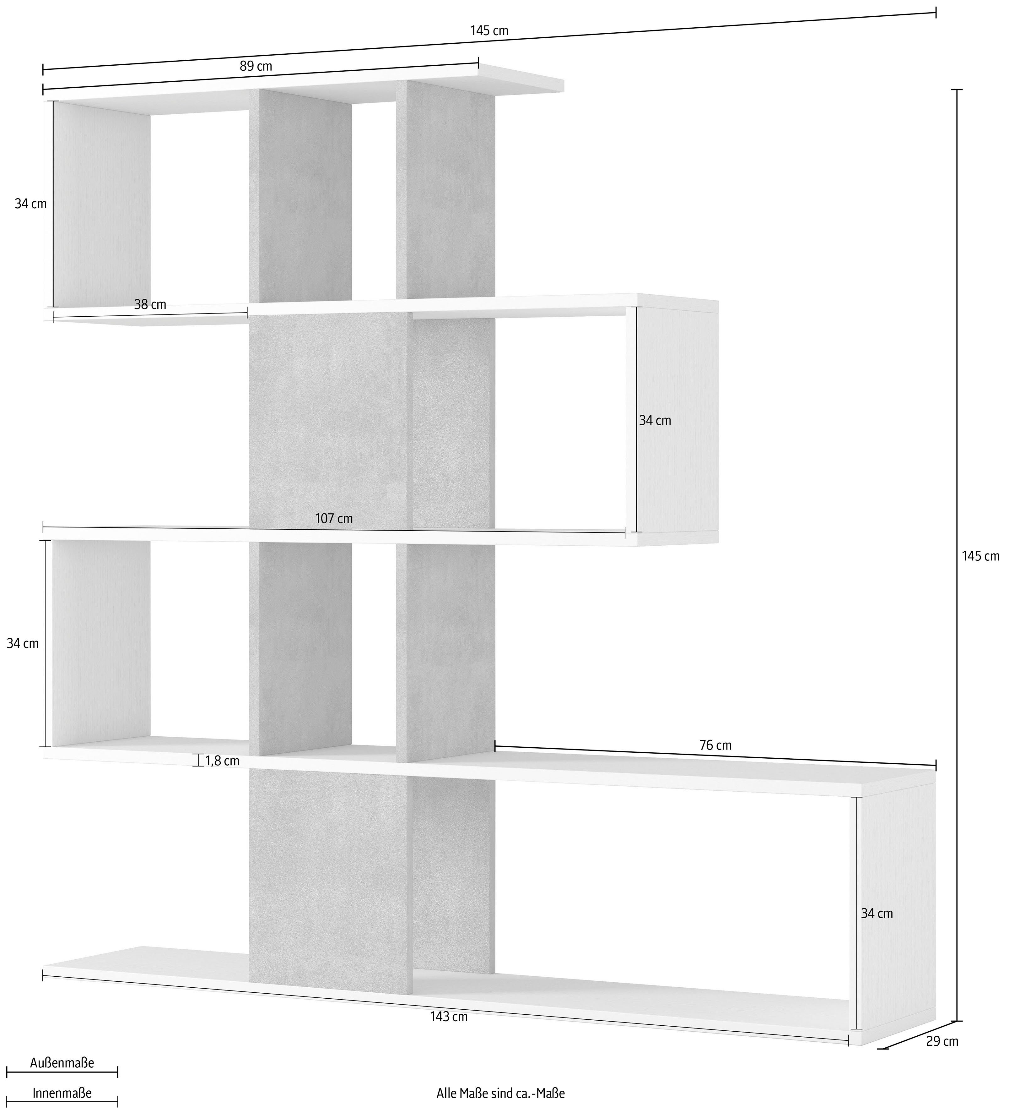 INOSIGN Bücherregal weiß-zement | weiß/zement