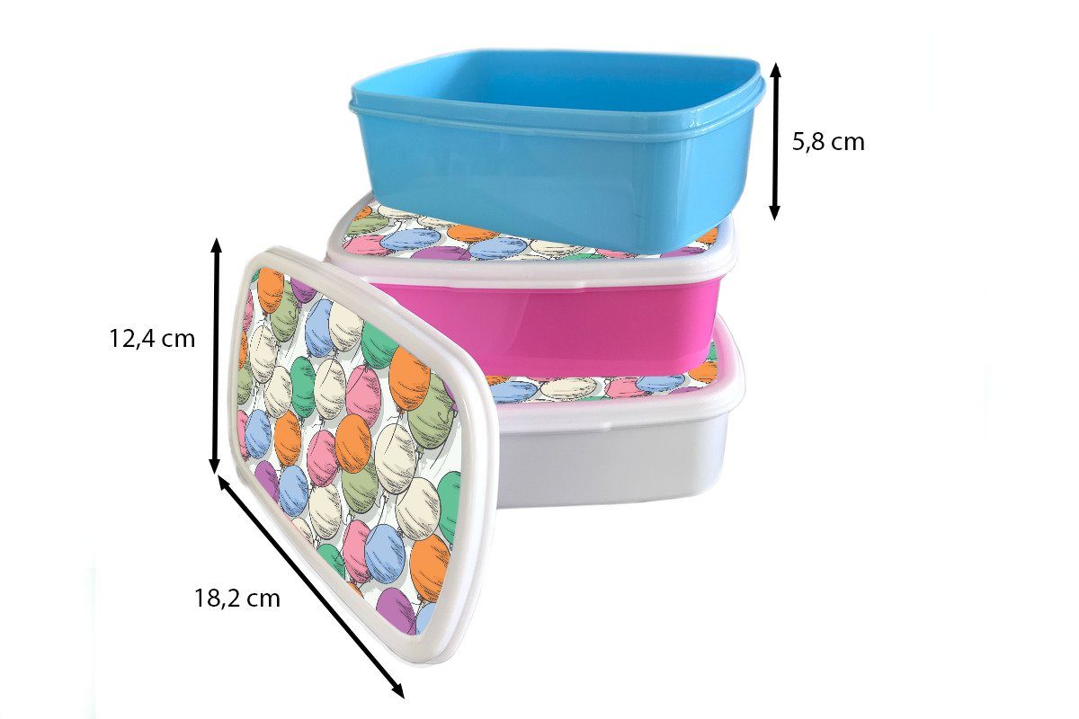 Luftballons - Brotbox weiß Erwachsene, und (2-tlg), MuchoWow Lunchbox Jungs Muster für Kinder für Party, und Mädchen Brotdose, - Kunststoff,