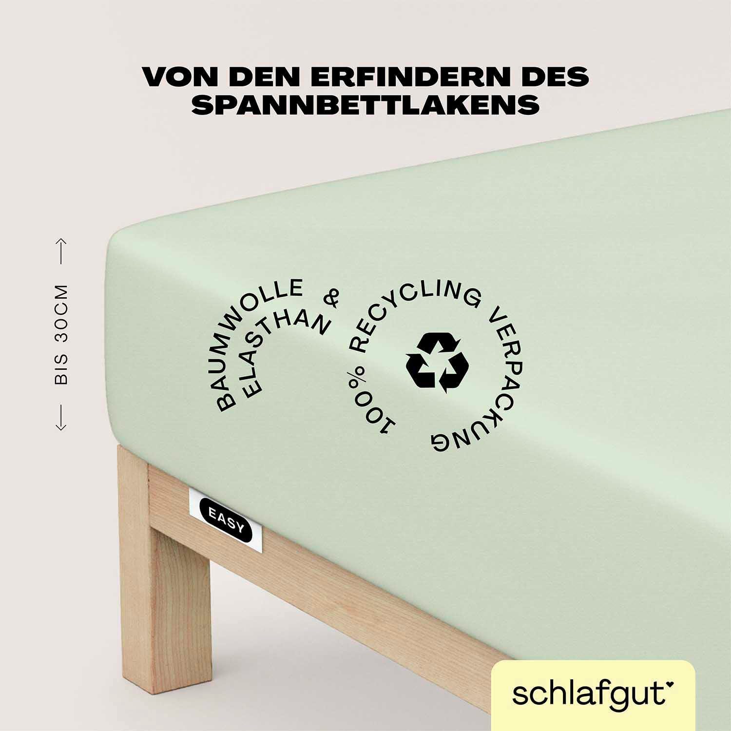 Schlafgut Spannbettlaken EASY JERSEY ELASTHAN Bettlaken, 170 g/m², 95% Baumwolle, 5% Elasthan, Jersey, Gummizug: rundum, (1 Stück), Spannbettlaken bis 30 cm Höhe, bügelfrei, pflegeleicht, perfekter Sitz