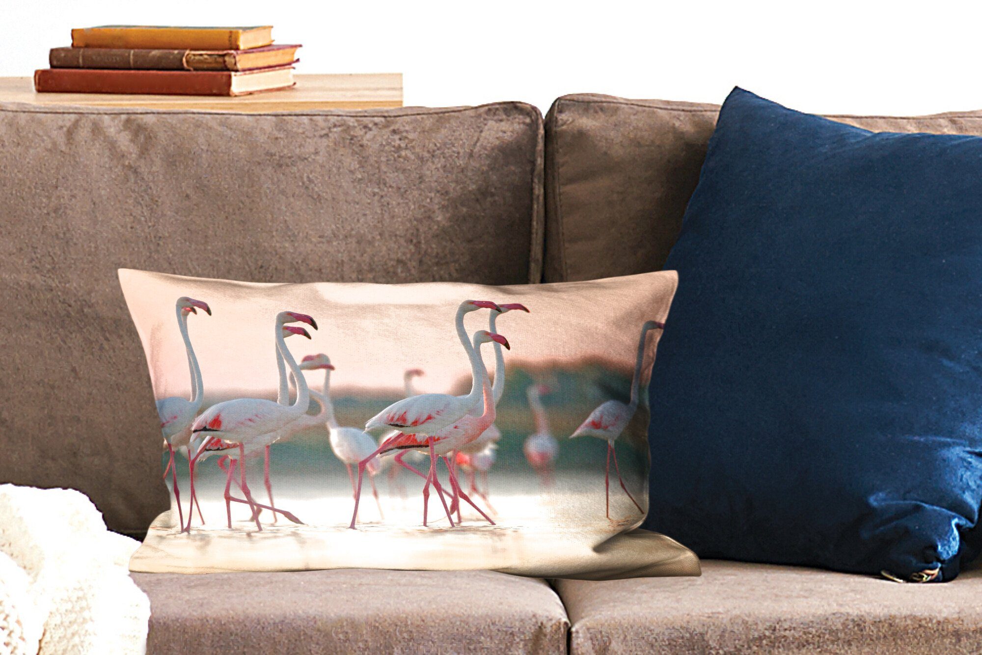 Zierkissen, Gruppe MuchoWow bei mit Füllung, Wohzimmer in Flamingos Dekokissen Dekokissen Sonnenuntergang von Dekoration, Schlafzimmer Italien,