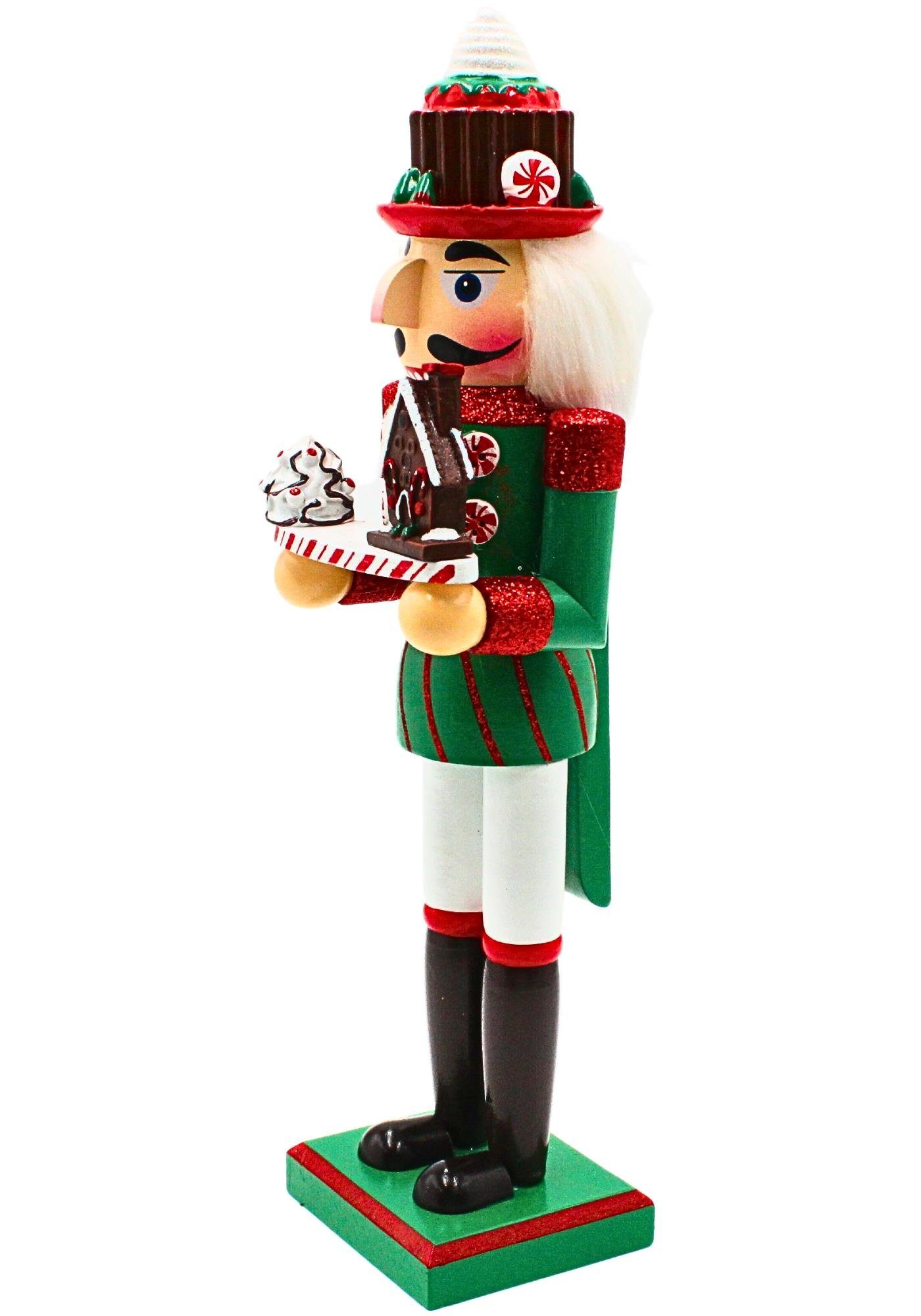 Dekohelden24 Nussknacker Holz Nussknacker mit Lebkuchenelemente, Ausführung über Menü wählbar., in Rot-Grün, Größe L/B/H: ca. 9,5 x 10,5 x 35 cm