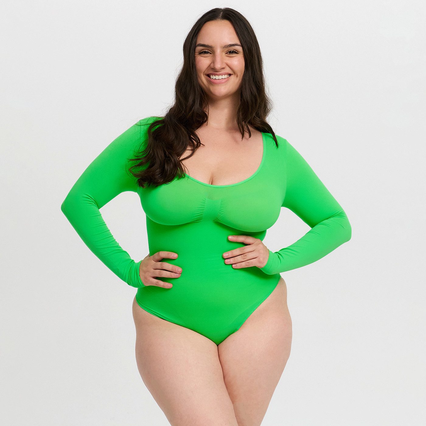 Creamy Fabrics Miederbody Bodysuit Sculpting Shapewear Longsleeve mit Slip-Poison Green-M (1-tlg) Figurformend