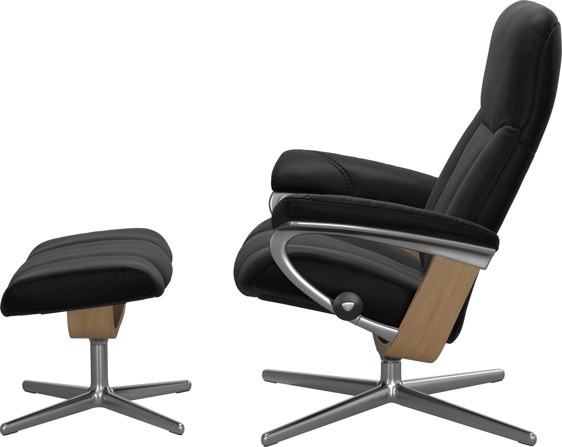 Stressless® Relaxsessel Consul (Set, Hocker, M Holzakzent Größe mit Cross & mit mit Relaxsessel Base, Hocker), L, S, Eiche