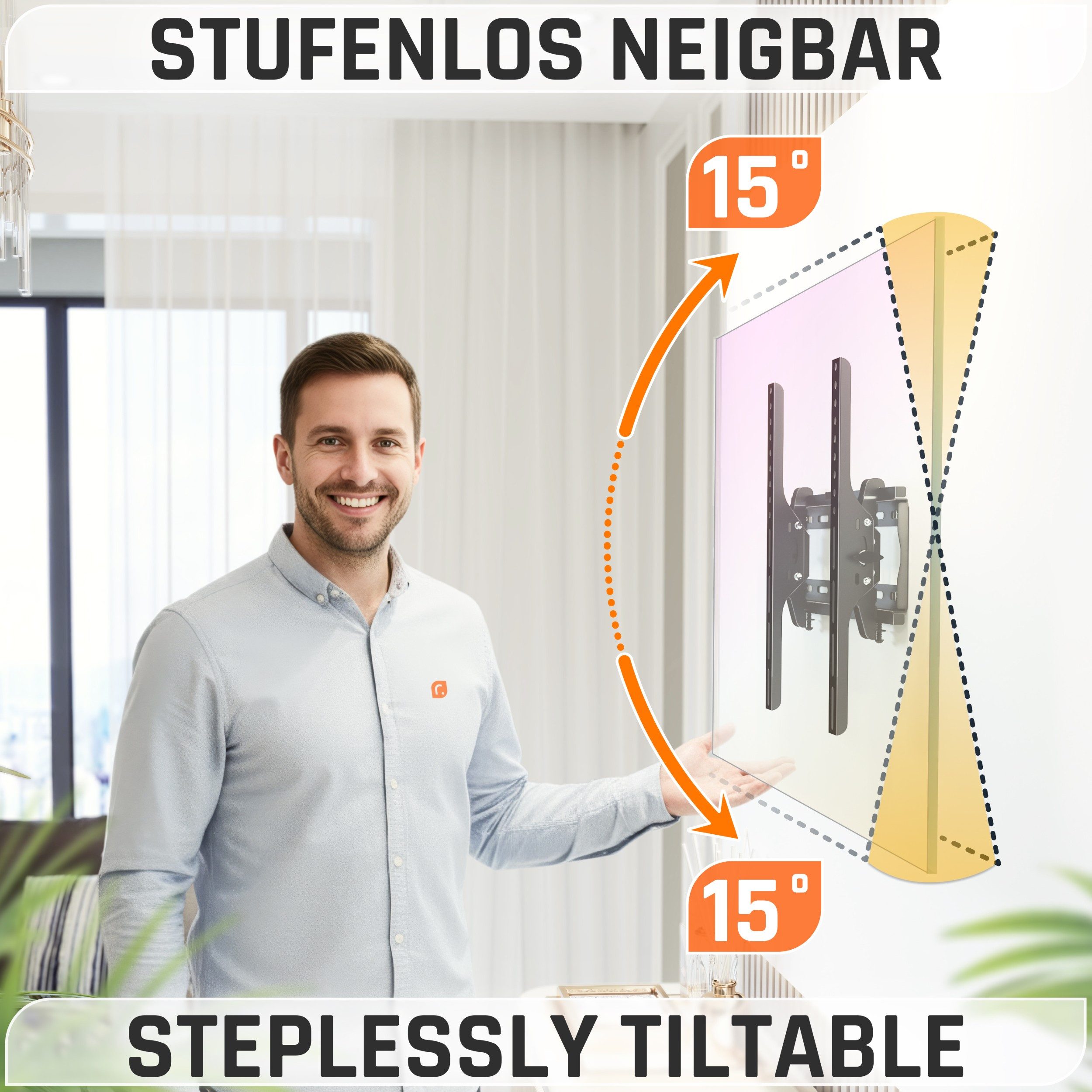RICOO TV-Wandhalterung TV Wandhalter 40"- 85" max 95 Kg Belastungsgewicht neigbar R09, (bis 85 Zoll, VESA 200x200 bis 400x400, 1-tlg., fest, neigbar, für 40 Zoll/ 102 cm - 85 Zoll/ 216 cm Diagonale stabil, flach bis 30° neigbar Wandabstand 69 mm ultra slim Wand Halterung)
