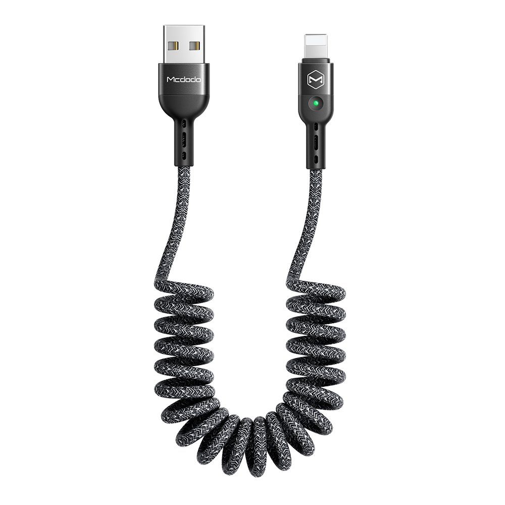 mcdodo »Spiral-USB-Kabel, einziehbares Kabel, Datensynchronisation,  Ladekabel, Spiralkabel, Kfz-Ladekabel, für Smartphone 11 Pro Max, XS, X XR  8, 7-dehnbar bis 1,8 m Schwarz« Autoladekabel, Standard-USB, Lightning