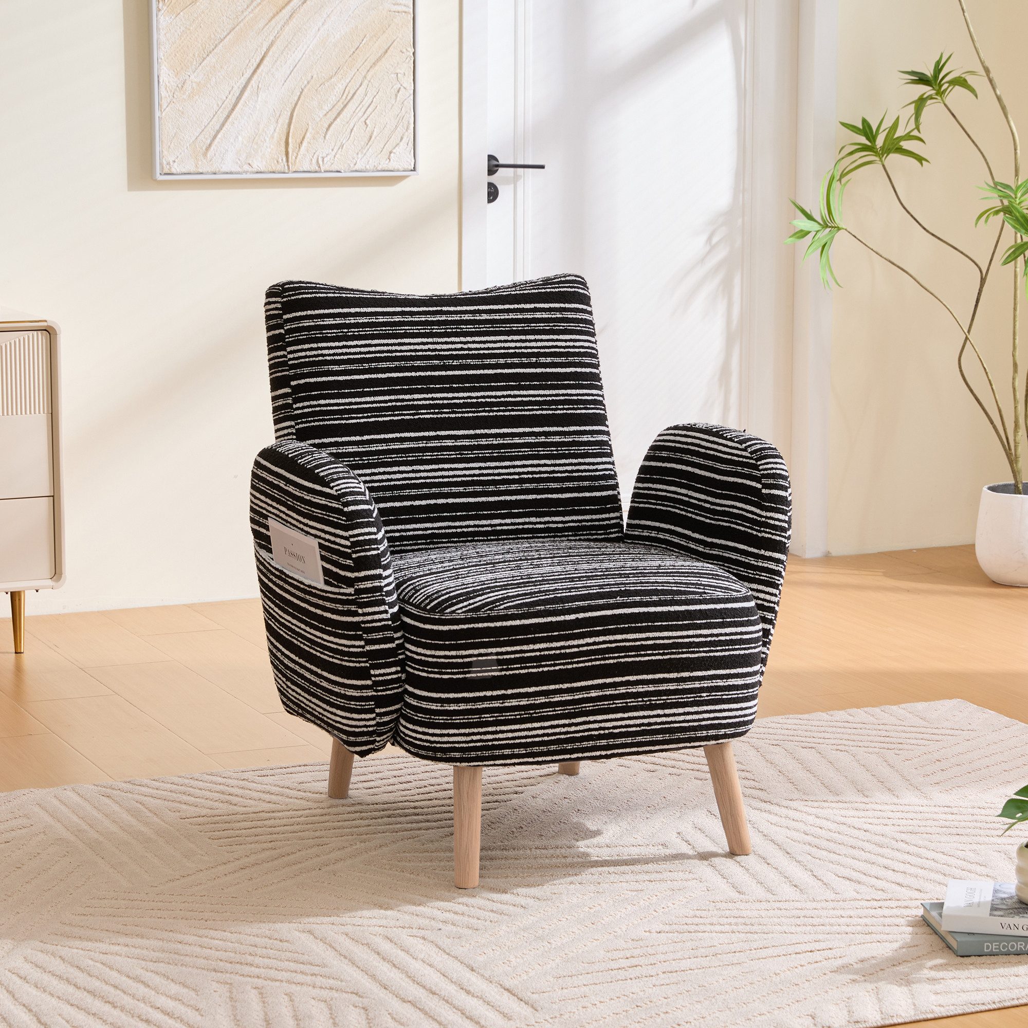 Odikalo XXL-Sessel Moderner Sessel bequemer Lesesessel (Sessel mit seitlicher Tasche, Stoff mit Kreismuster, Beine aus Massivholz, Wohnzimmer, Schlafzimmer, Büro)
