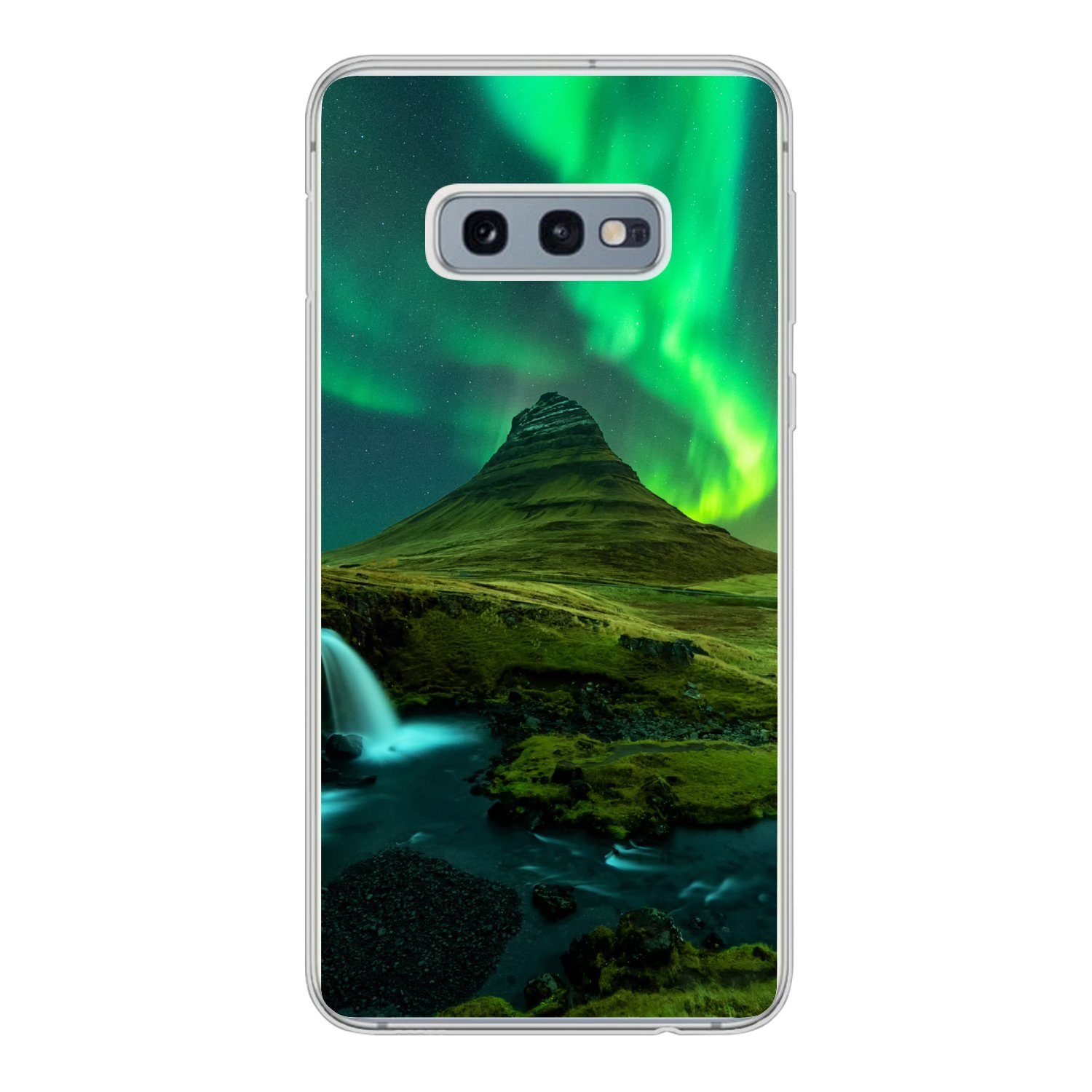 MuchoWow Handyhülle für Samsung Galaxy S10e Nordlichter - Wasserfall - Berg - Island, Phone Case, Silikon, Schutzhülle Dünn