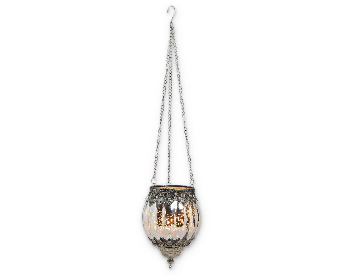 matches21 HOME & HOBBY Kerzenhalter Vintage Kerzenglas zum Hängen Windlicht Laterne, silber in 16 cm, Moderner Glas Kerzenhalter als Wohnzimmer Balkon Hochzeit Hänge-Deko