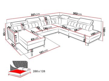 MIRJAN24 Wohnlandschaft Baltico IX, mit drei Bettkästen und Schlaffunktion, Einstellbare Kopfstützen, L-Form, Kissen-Set
