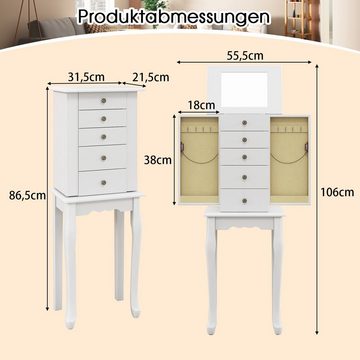 COSTWAY Schmuckkasten, Schmuckschrank stehend mit Spiegel, Türen & Schubladen