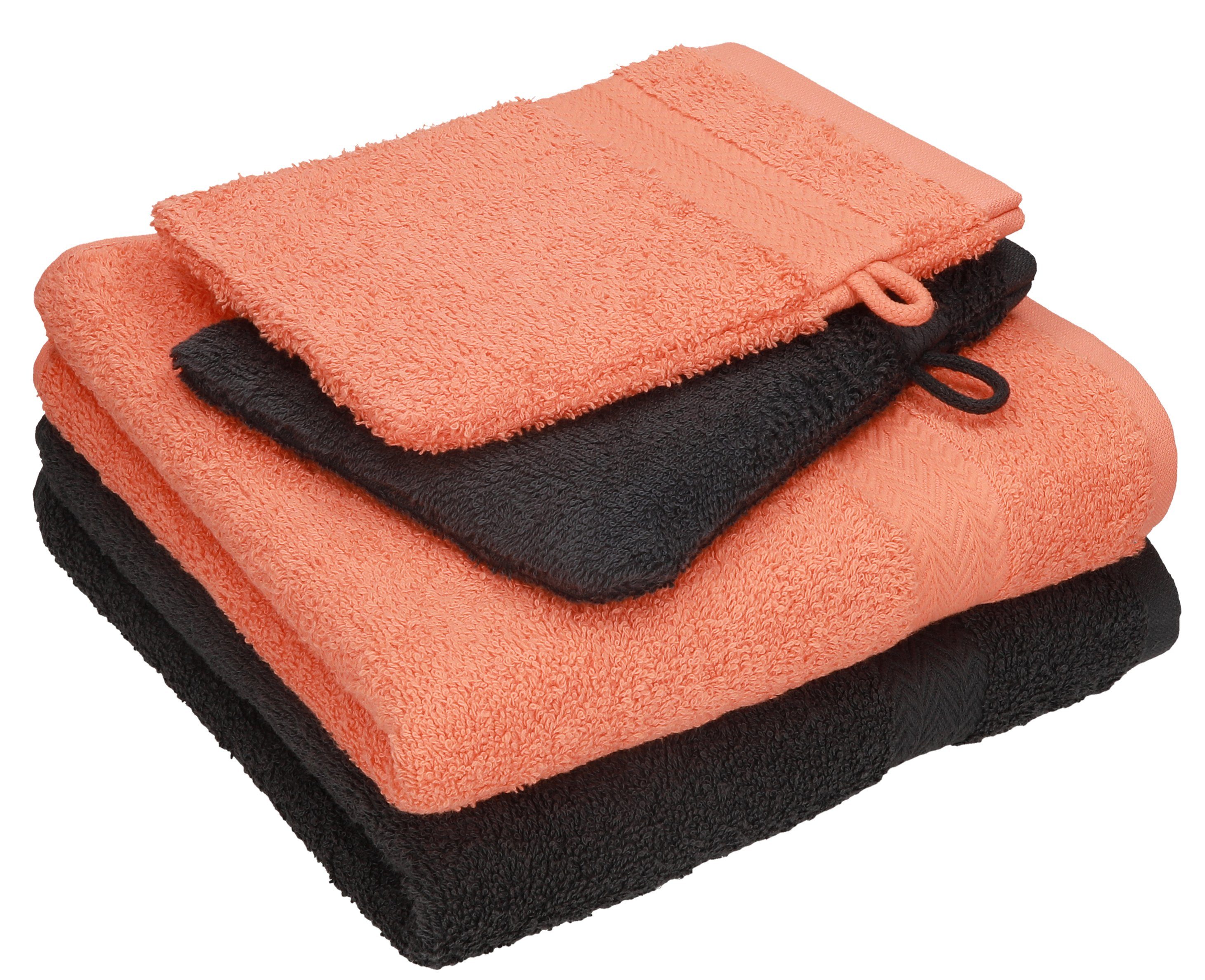 Betz Handtuch Set 4 tlg. Handtuch Set HAPPY Pack 100% Baumwolle 2 Handtücher 2 Waschhandschuhe, 100% Baumwolle graphit grau - orange | Handtuch-Sets