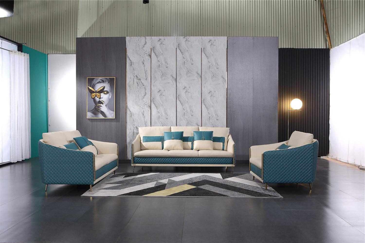 Xlmoebel Polstergarnitur Elegantes Sofa mit Lederpolsterung und gemütlicher Sitzfläche, (3-tlg., Sofagarnitur 3+1+1 Sitzer), Hergestellt in Europa
