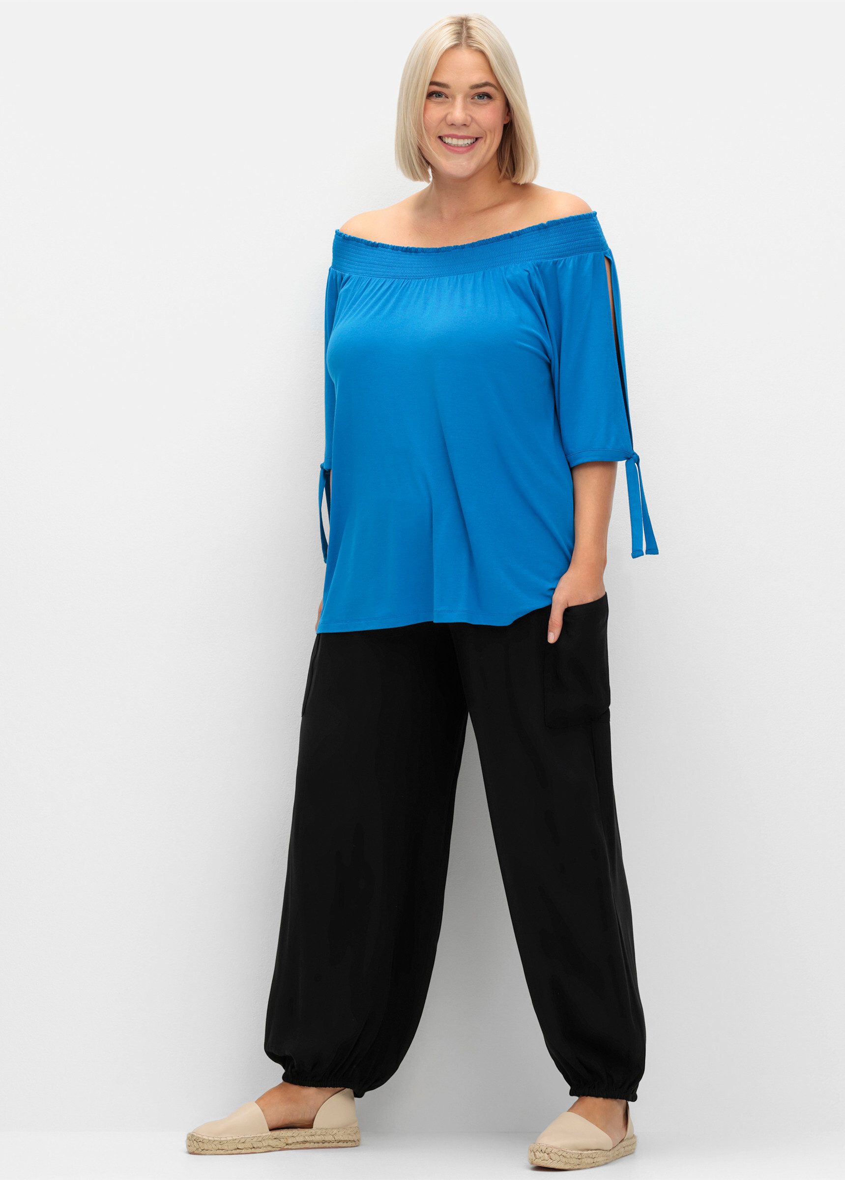 Sheego Jerseyhose Schlupfhose . mit breitem Smokbund und Seitentaschen günstig online kaufen