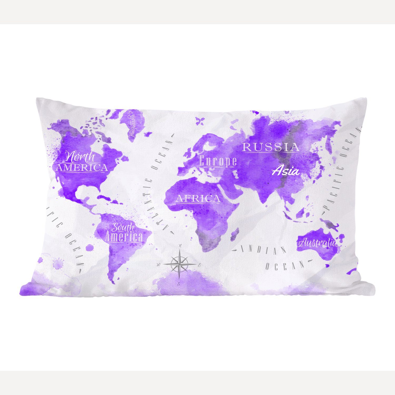 MuchoWow Dekokissen Weltkarte - Ölfarbe - Violett, Wohzimmer Dekoration, Zierkissen, Dekokissen mit Füllung, Schlafzimmer