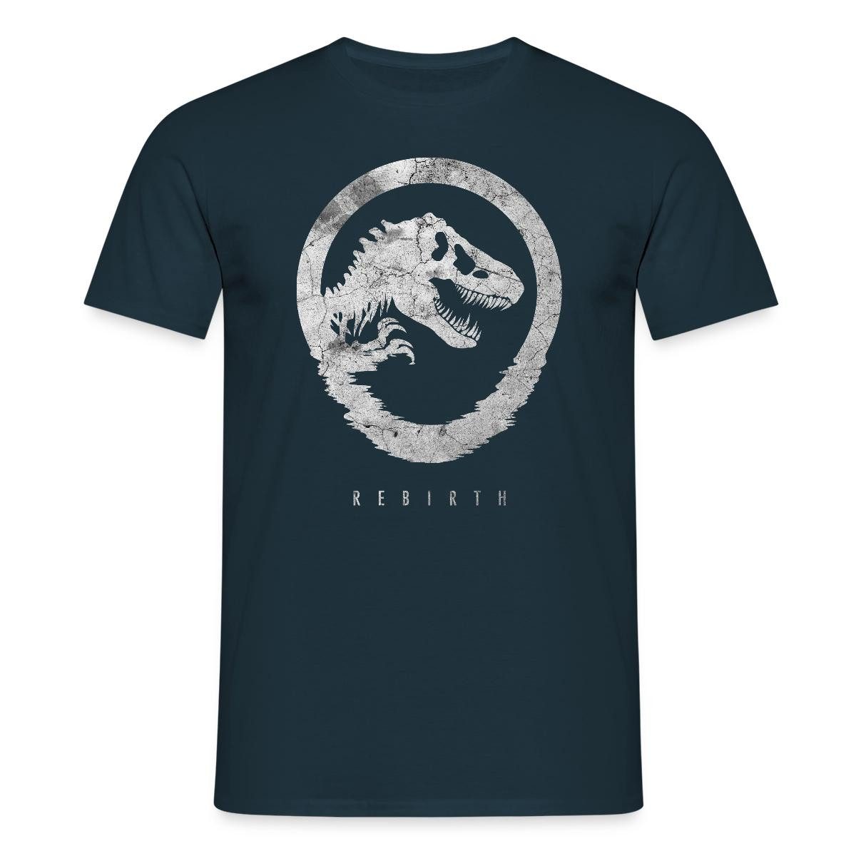 Spreadshirt T-Shirt Jurassic World Rebirth Logo Mit T-Rex Im Steinlook Männer T-Shirt (1-tlg)