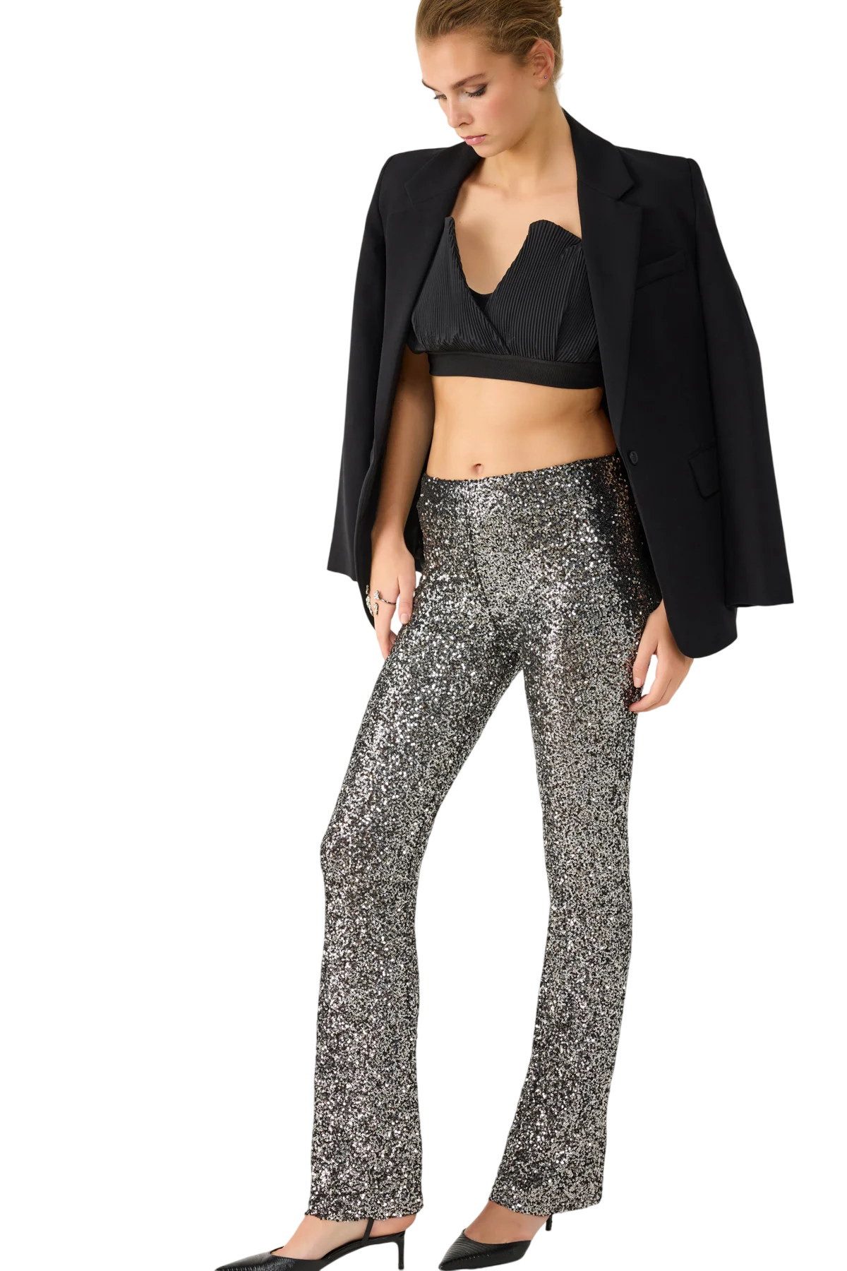 No Matter What Bequeme Jeans Paillettenbesetzte Hose mit weitem Bein