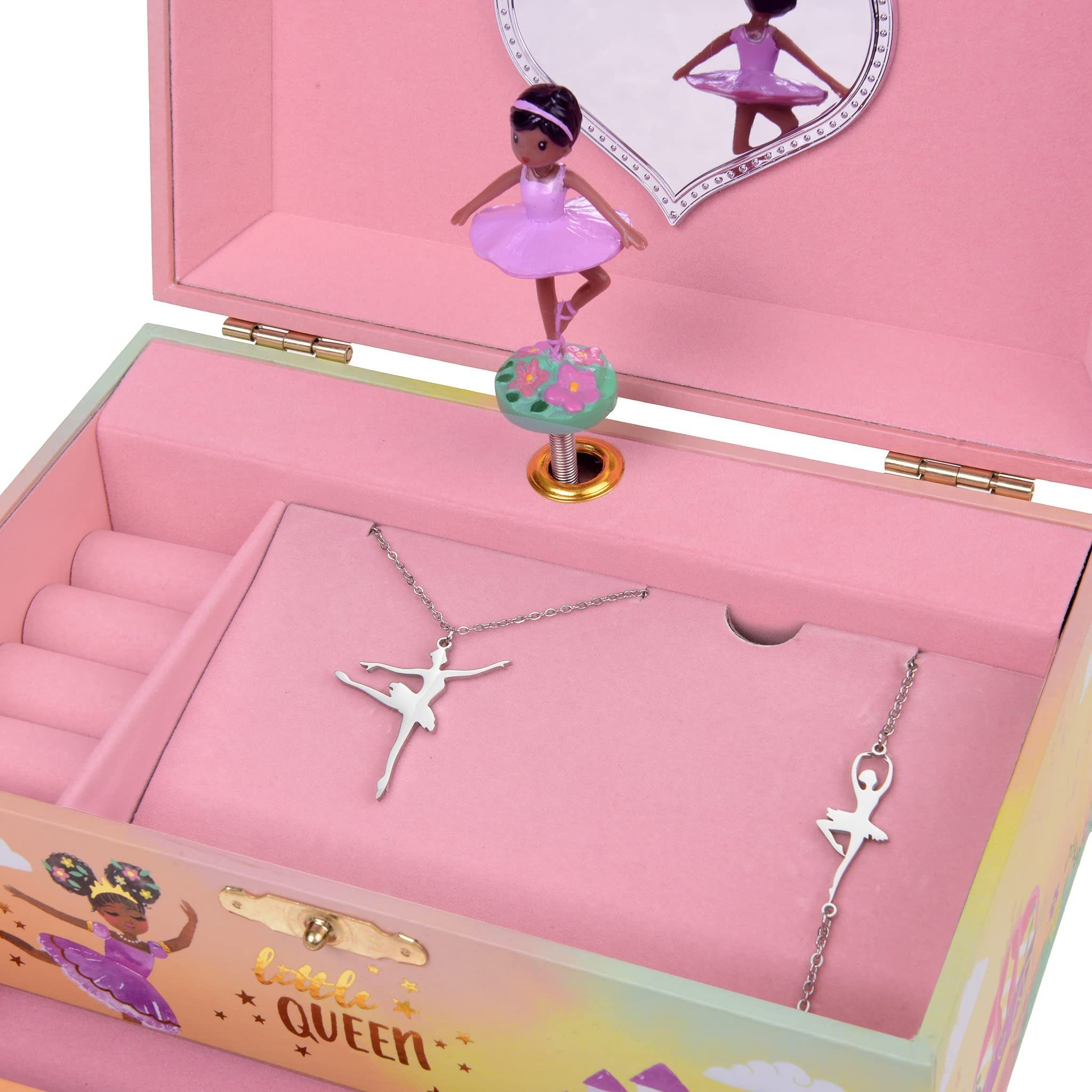 Jewelkeeper Schmuckkasten Schmuckkästchen Für Mit Rosa Drehender Figur, Königinedelstahl Spieluhr Mädchen Kleine