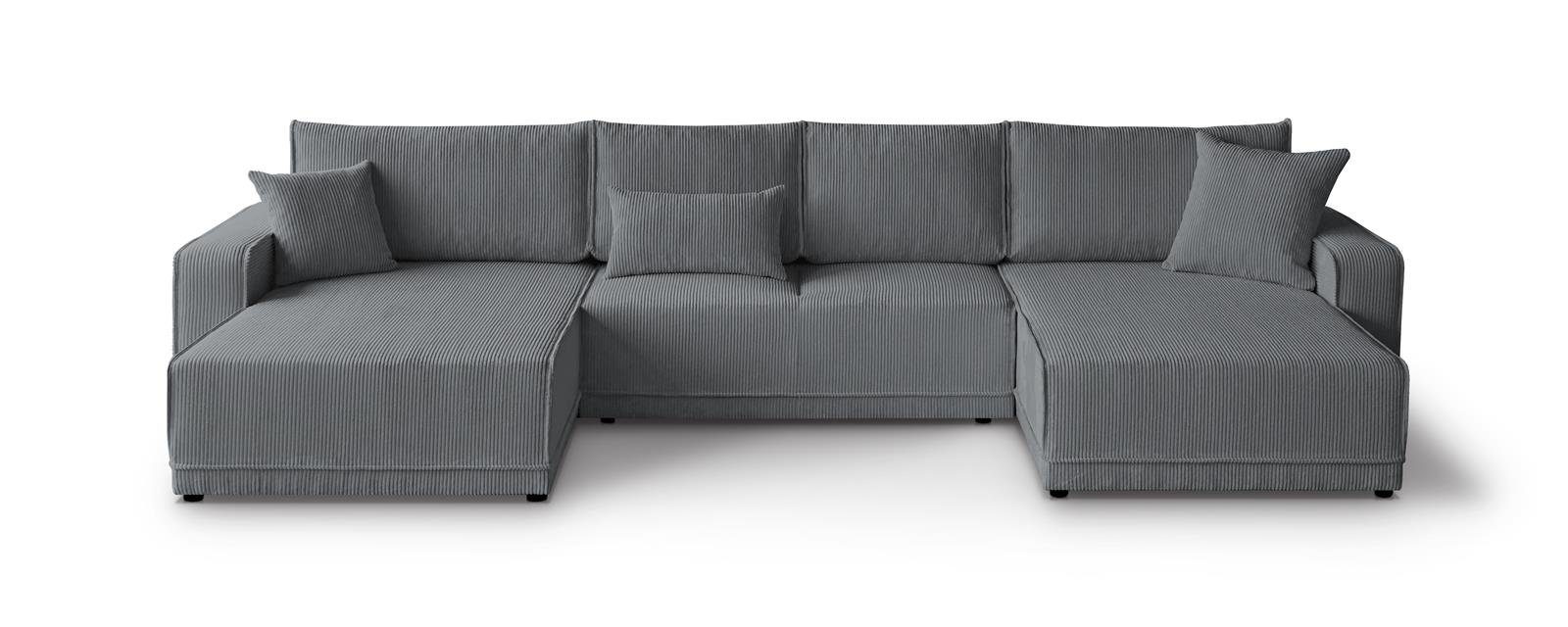 Ecksofa und U-Form (poso Wohnzimmer, aus Primo Schlaffunktion Polsterecke 60) Bettkasten mit Beautysofa Dunkelgrau Eckcouch für Cordstoff, U,