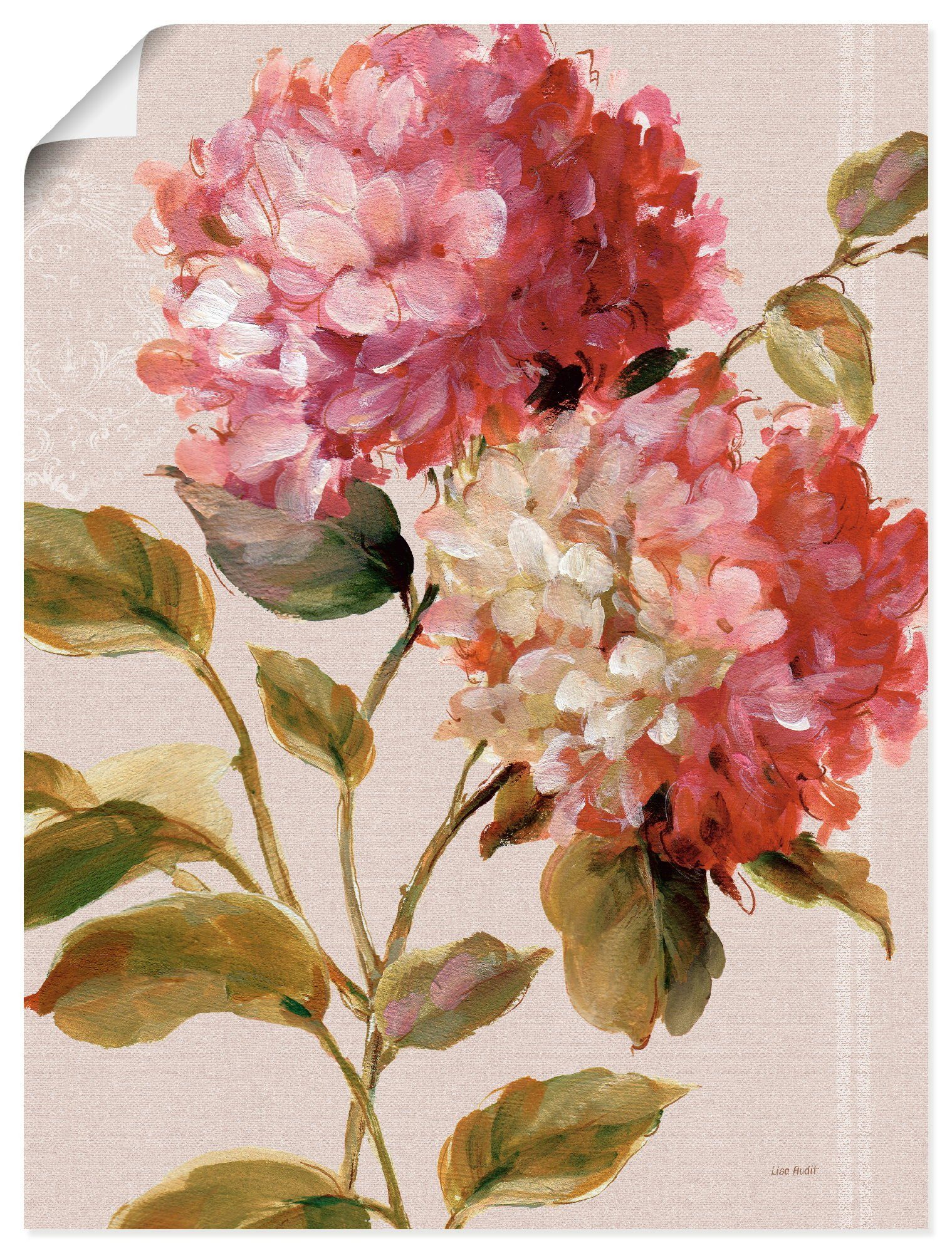 Leinwandbild, oder (1 St), Hortensien, als Blumen Harmonische Wandaufkleber Größen Wandbild Poster versch. in Artland