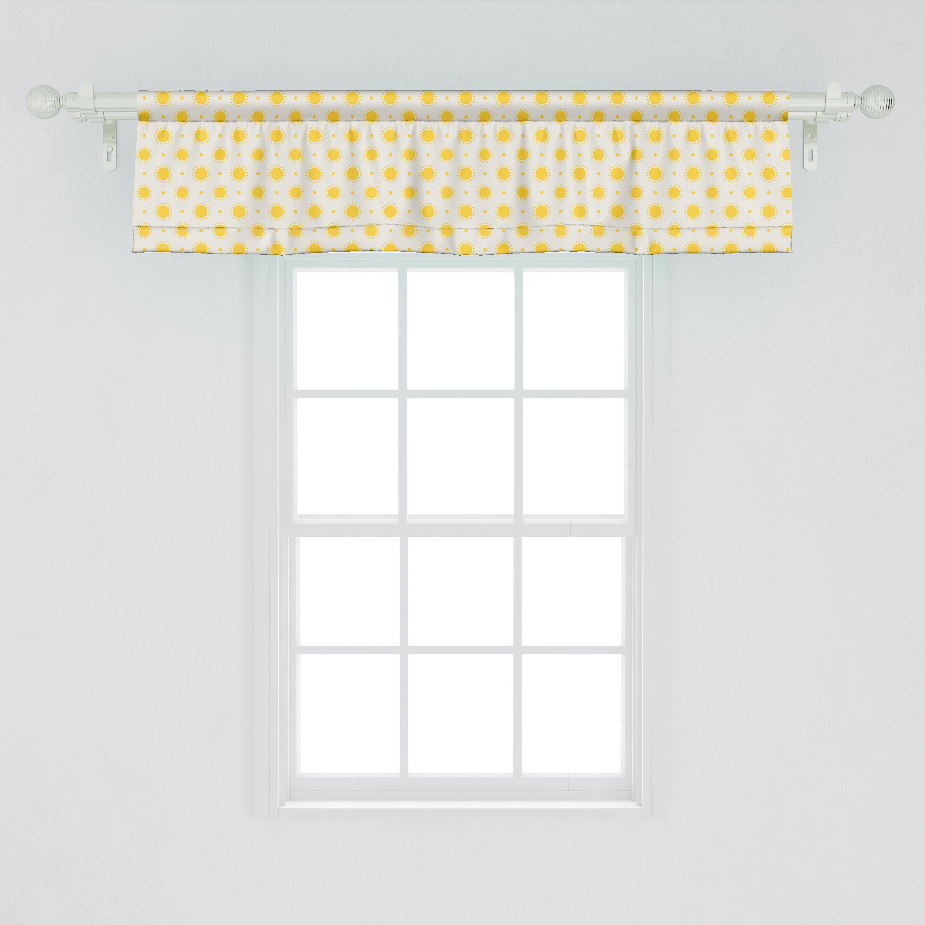Scheibengardine Sonne Geometrisch Küche Dekor Microfaser, Vorhang Motiv mit Stangentasche, Volant für Sommer Schlafzimmer Abakuhaus,