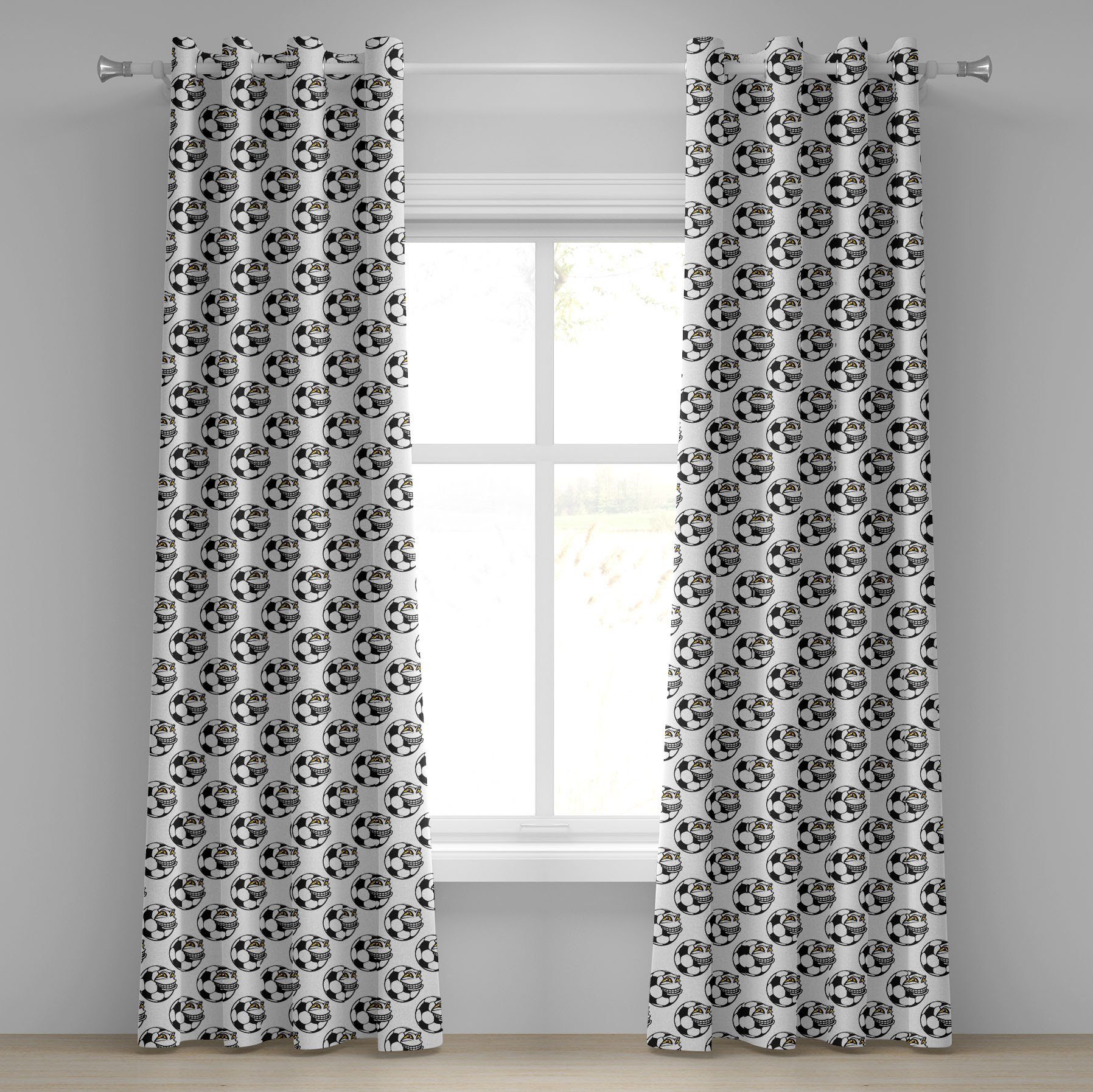Gardine Dekorative 2-Panel-Fenstervorhänge für Schlafzimmer Wohnzimmer, Abakuhaus, Maskottchen Fußball Karikatur-lustige