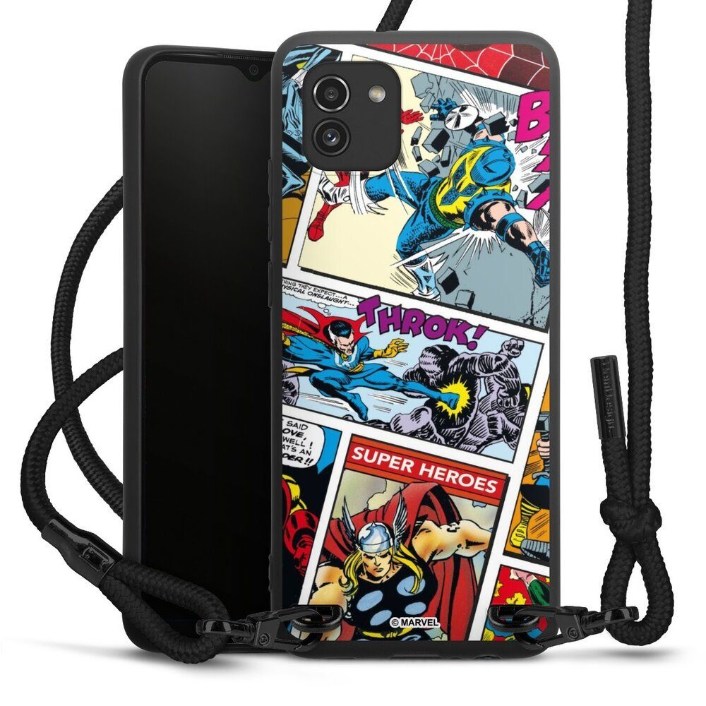 DeinDesign Handyhülle Marvel Retro Comic Blue, Samsung Galaxy A03 Premium Handykette Hülle mit Band Case zum Umhängen