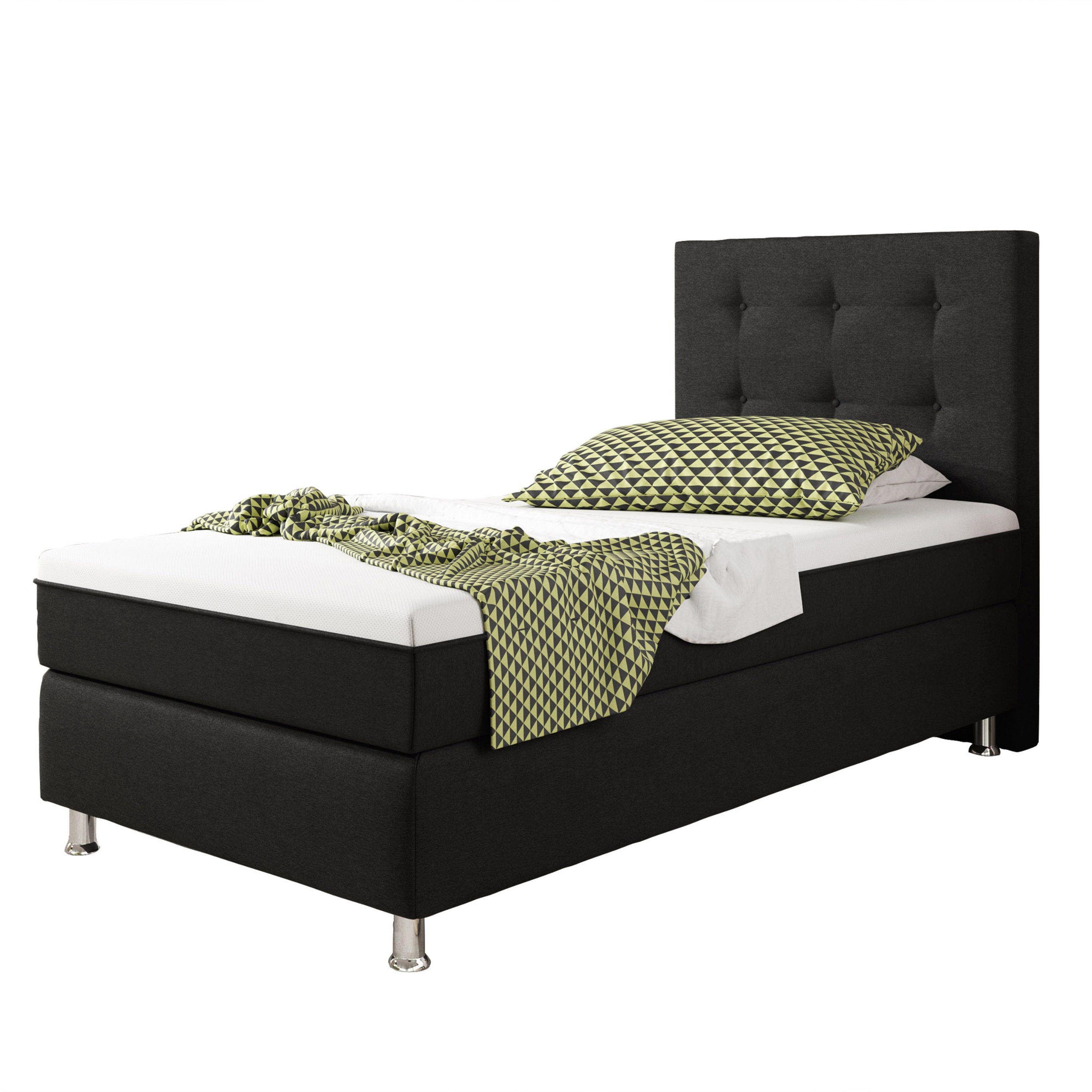 inter Boxspringbett Köln Plus Webstoff mit 7 Zonen Taschenfederkern und Topper-Optik (90x200 cm, Schwarz inkl. Matratze mit Topper-Optik)