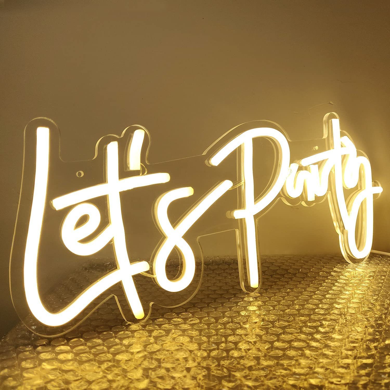 MUPOO LED Dekolicht Neon Schild Let's Party,Neon Sign Wand Deko Schlafzimmer,Neon Light Warmweiß