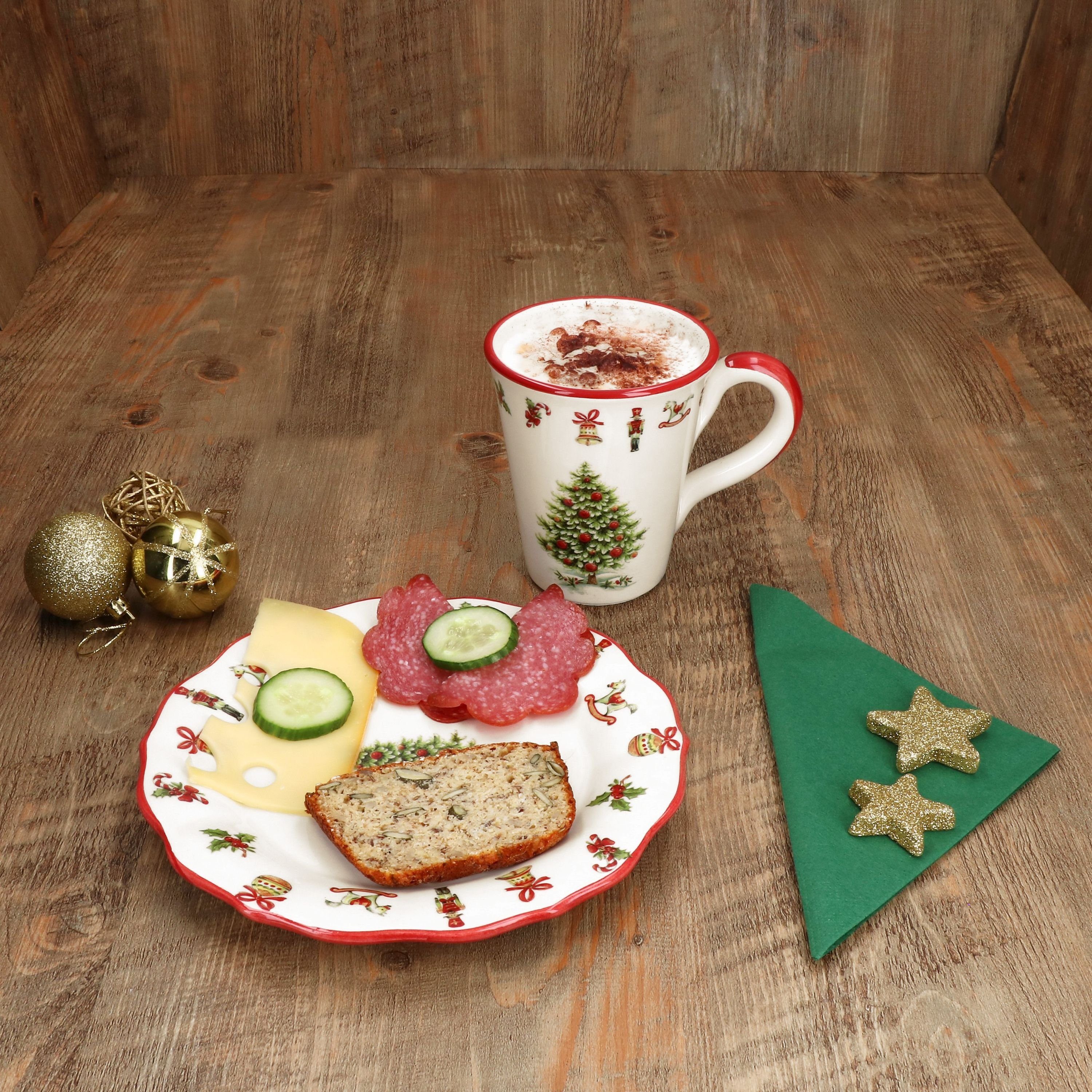 Frühstücks-Geschirrset Maestro 4tlg Teller 2 Natale Keramik Weihnachten, Keramik Frühstücksset Pers MamboCat