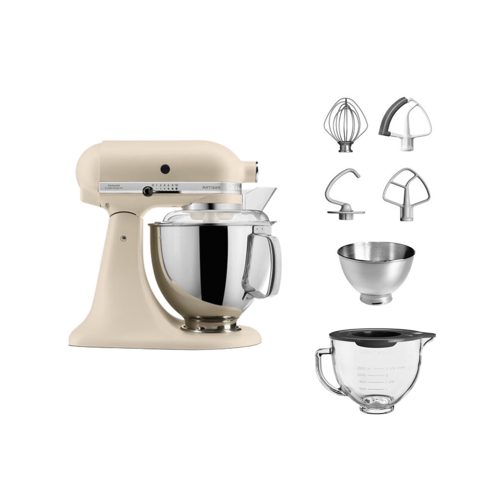 Küchenmaschine KitchenAid 4,8 L 5KSM175 Artisan Glasset mit Glasschüssel
