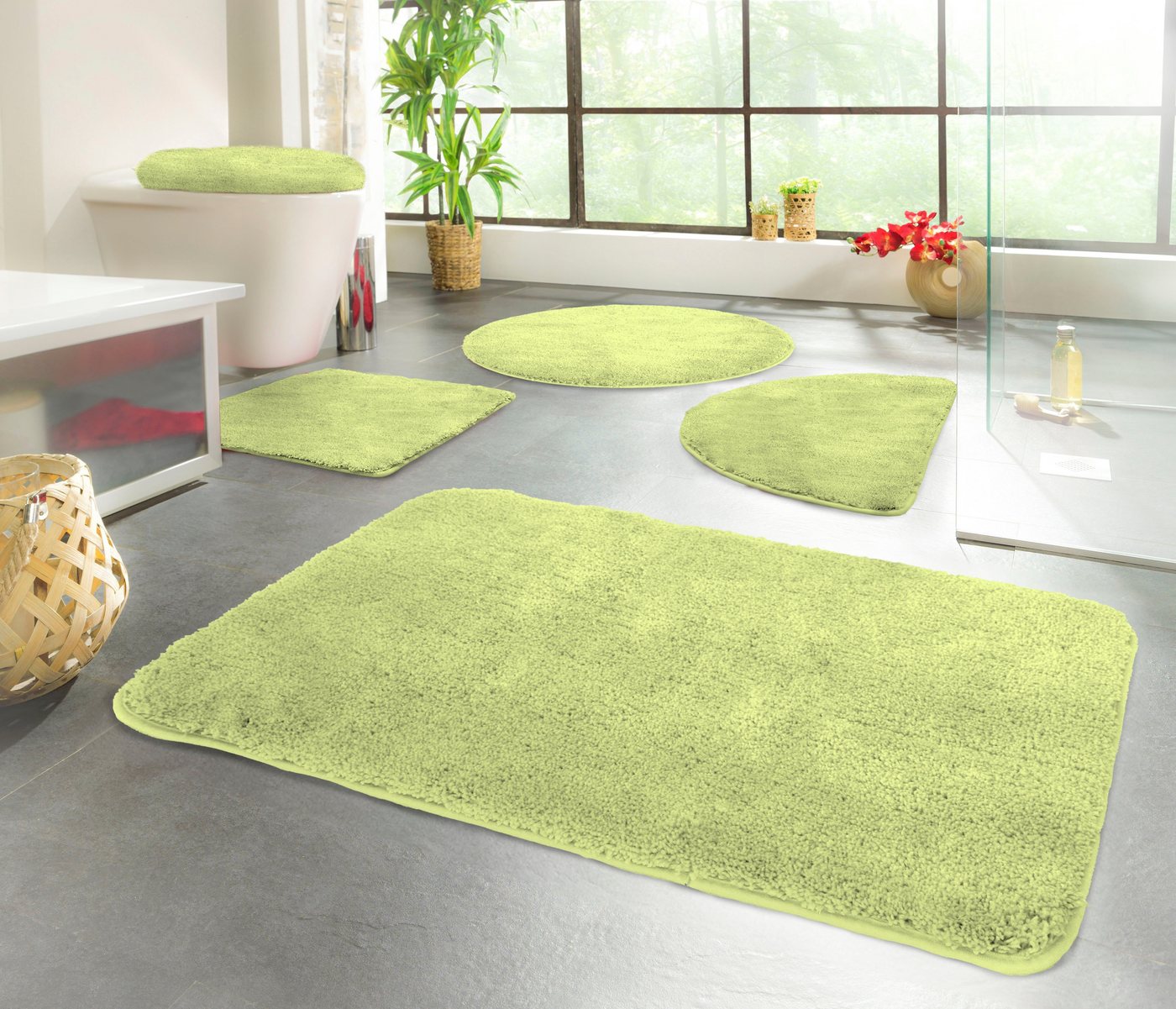 KiNZLER Badematte Chaozhou, Badvorleger, Badezimmer Teppich, Höhe 20 mm, rutschhemmend beschichtet, fußbodenheizungsgeeignet, Polyester, halbrund, Badteppich, Uni Farben, weich, als rechteckig, rund & Set erhältlich