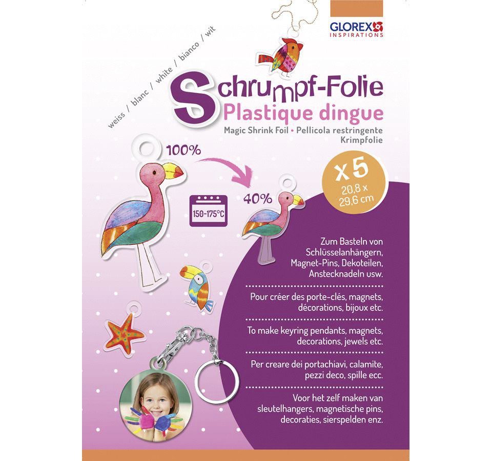 Glorex Bastelnaturmaterial Glorex Schrumpffolie A4 transparent, 5 Bogen