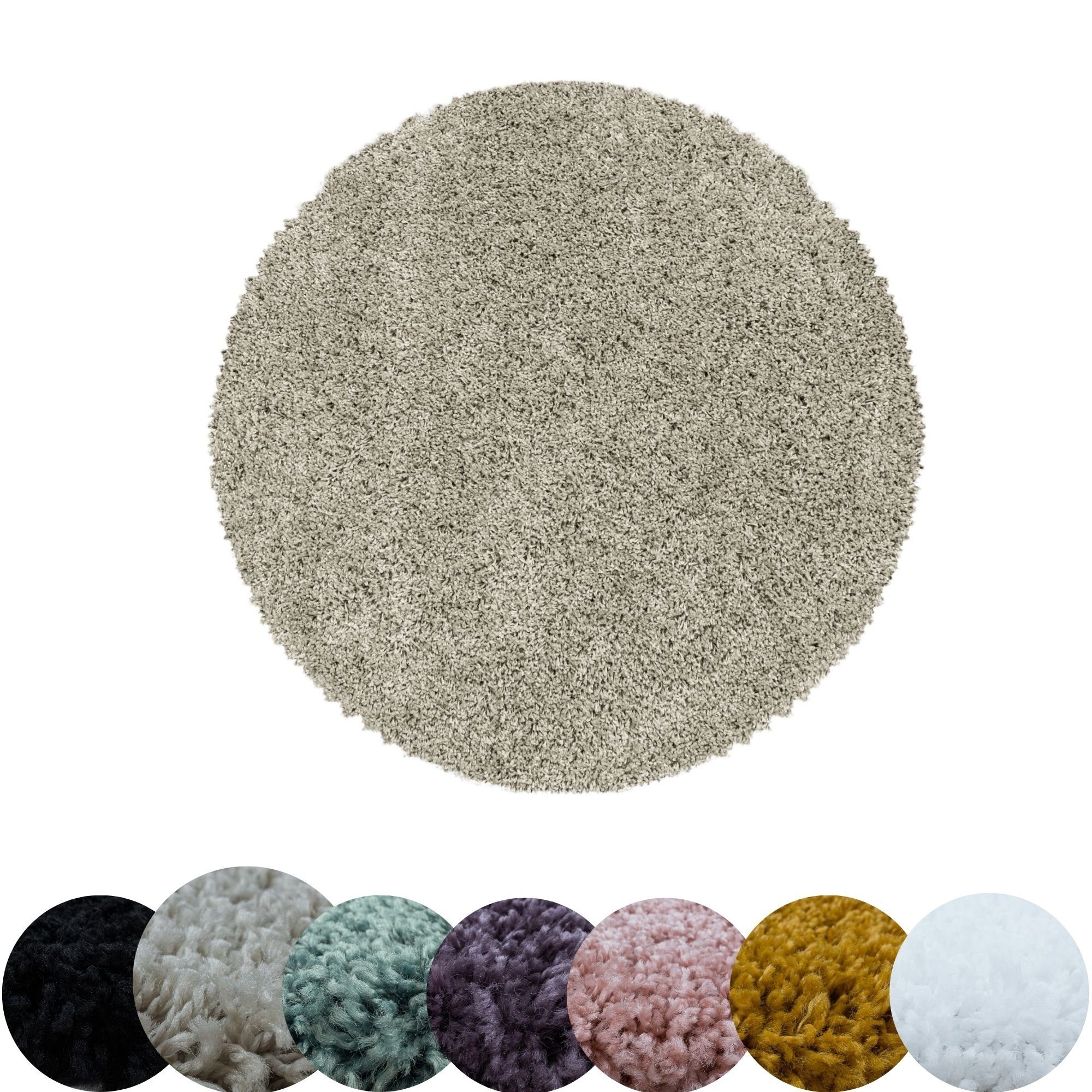 Teppich Unicolor - Einfarbig, HomebyHome, Rund, Höhe: 30 mm, Einfarbig Runder Teppich Wohnzimmer Shaggy versch. farben und größen Natur