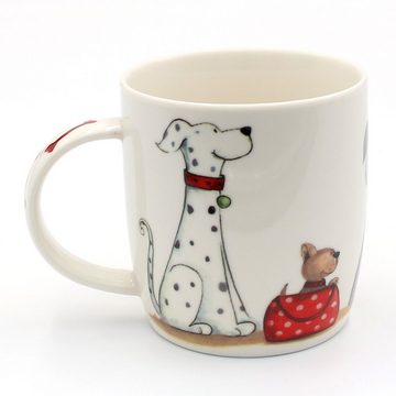 Dekohelden24 Tasse Kaffeebecher Kaffeetasse aus Porzellan Hunde / Katze, Porzellan