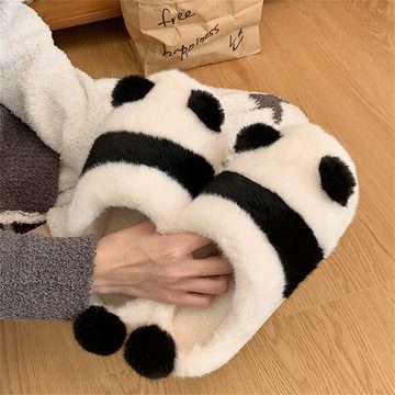 Rouemi Panda Plüschhausschuhe, rutschfeste, warme Hausschuhe aus Baumwolle Plüsch Hausschuhe