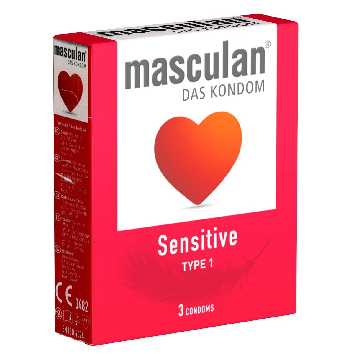 Masculan Kondome Typ 1 (sensitive) Packung mit, 3 St., zarte rosa Kondome für sinnliche Momente