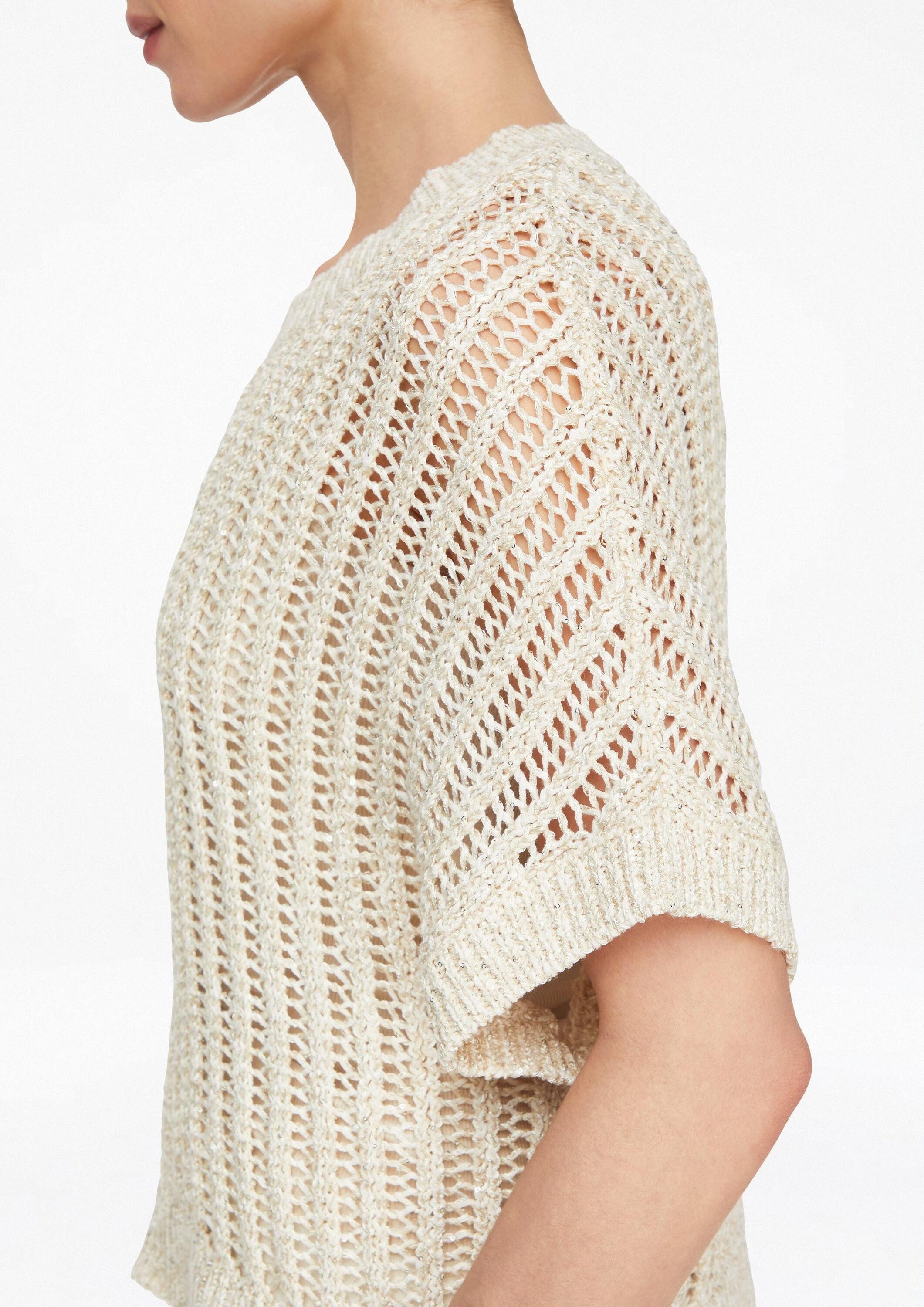 comma Kurzarmpullover Strickpullover Lockeres Strick-Shirt mit Pailletten