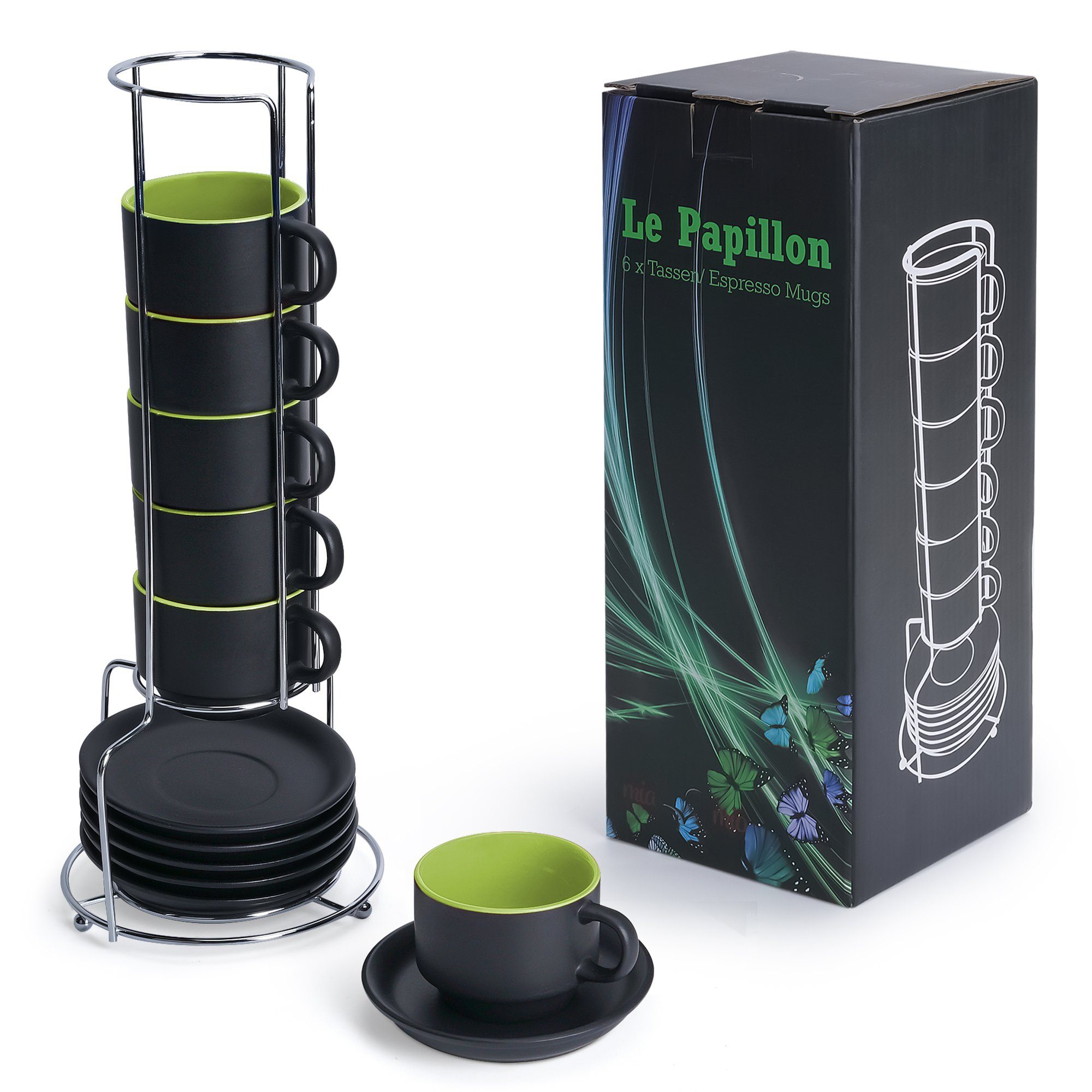 MiaMio Espressotasse Espressotassen Set Le Papillon Kollektion (6 x 75ml)