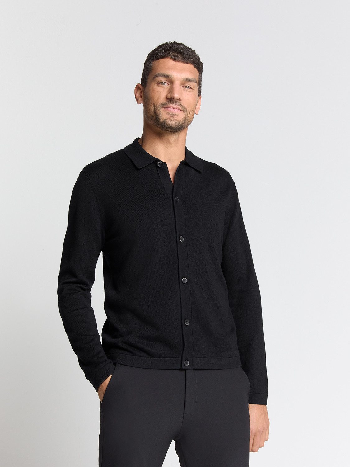 NO EXCESS Carmenpullover No Excess Cardigan mit Knopfleiste Pullover Full Button Polo