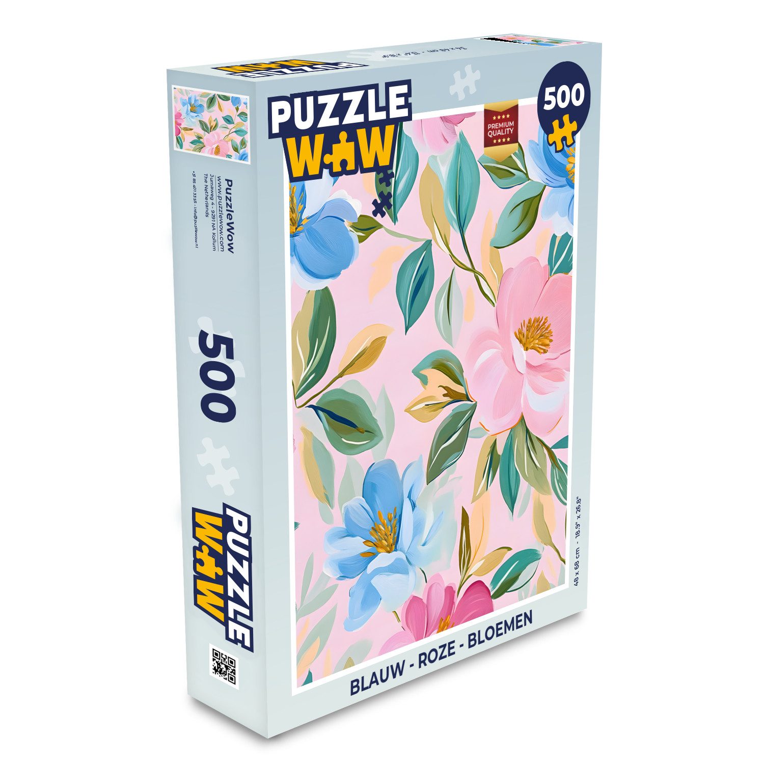MuchoWow Puzzle Blau - Rosa - Blumen, 500 Puzzleteile, Foto-Puzzle, Bilderrätsel, Puzzlespiele, Spielzeug