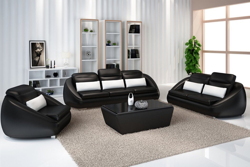 JVmoebel Sofa Moderne rote Sofagarnitur 3+2+1 Sitzer luxus Couche Design Neu, Made in Europe Schwarz
