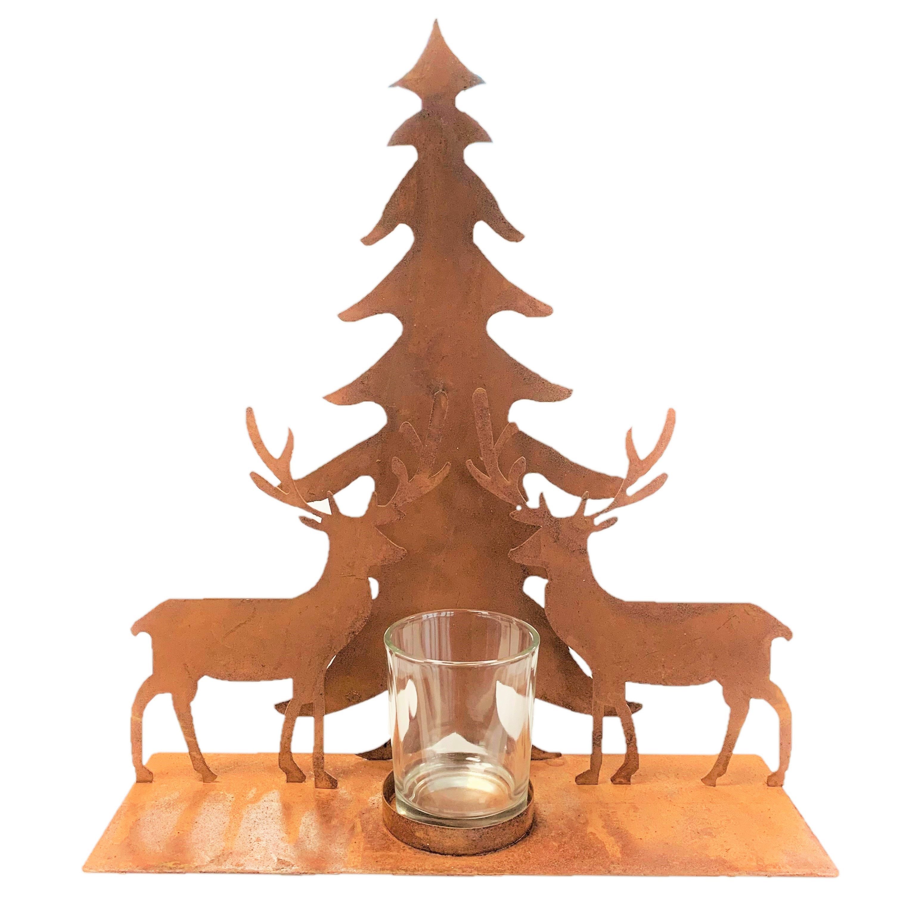 Gasper Teelichthalter Metall Teelichthalter Hirsch Baum Glasteelicht 25x8x2 günstig online kaufen