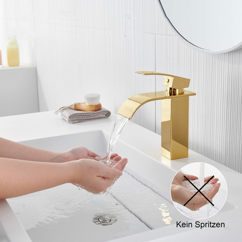 Faizee Home Badarmatur Faizee Home, Wasserfall Waschtischarmatur Wave Chrom günstig online kaufen