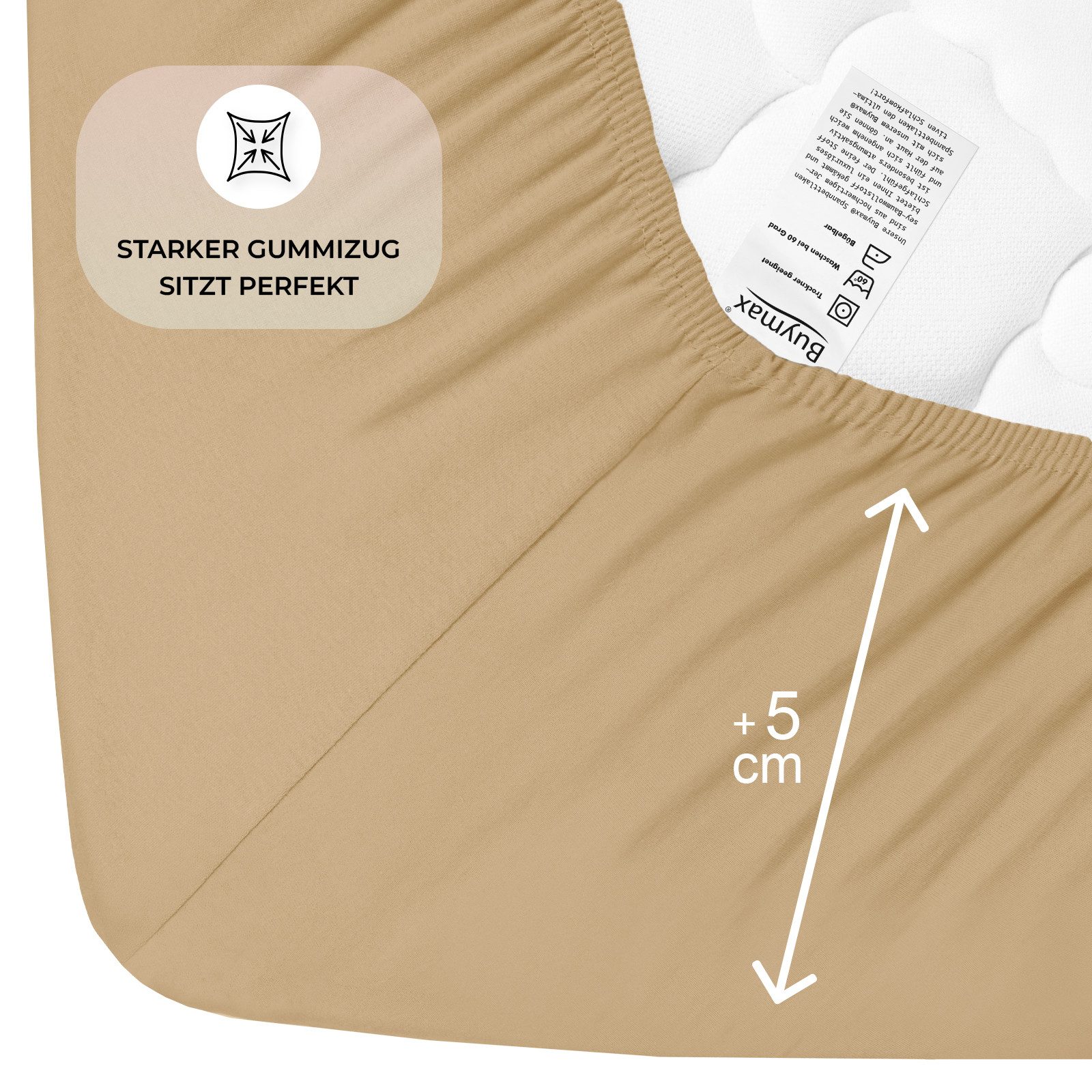 Buymax Spannbettlaken StyleHeim Jersey aus 100% Baumwolle, Jersey, Gummizug: Rundumgummi, Pflegeleicht und Atmungsaktiv in Verschiedenen Farben und Größen