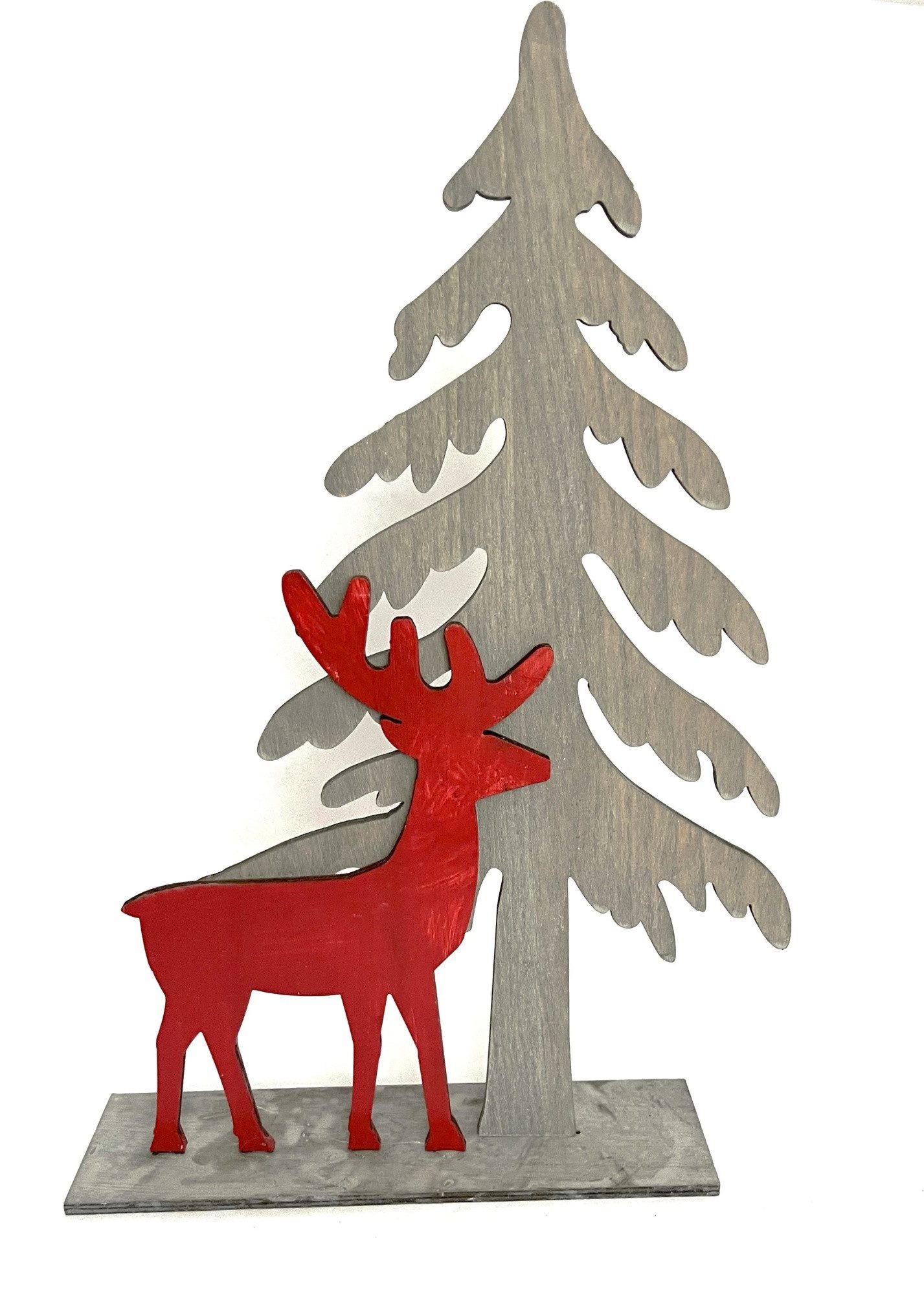 Scheulen GmbH Weihnachtsfigur Aufsteller Holz Hirsch mit Baum Weihnachten Rot Grau 50 cm