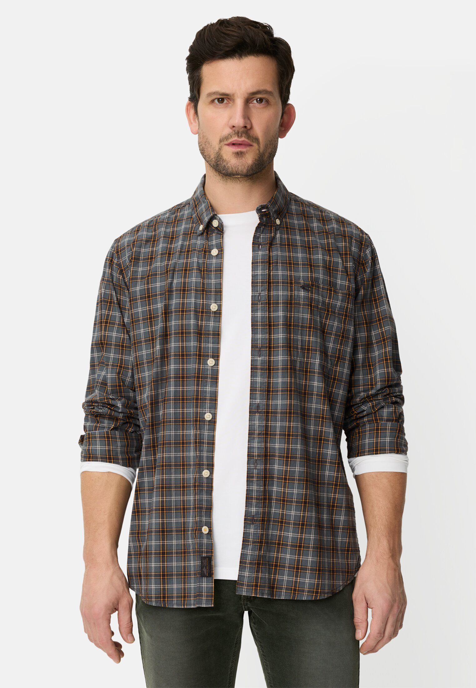 camel active Karohemd aus reiner Baumwolle Langarm Button-Down Button-Down günstig online kaufen